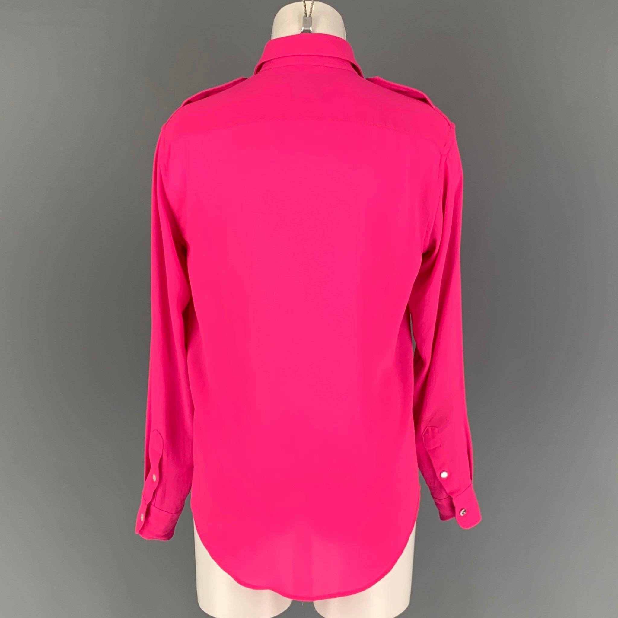 RALPH LAUREN Black Label Size 2 Pink Polyester Button Up Shirt In Good Condition For Sale In San Francisco, CA