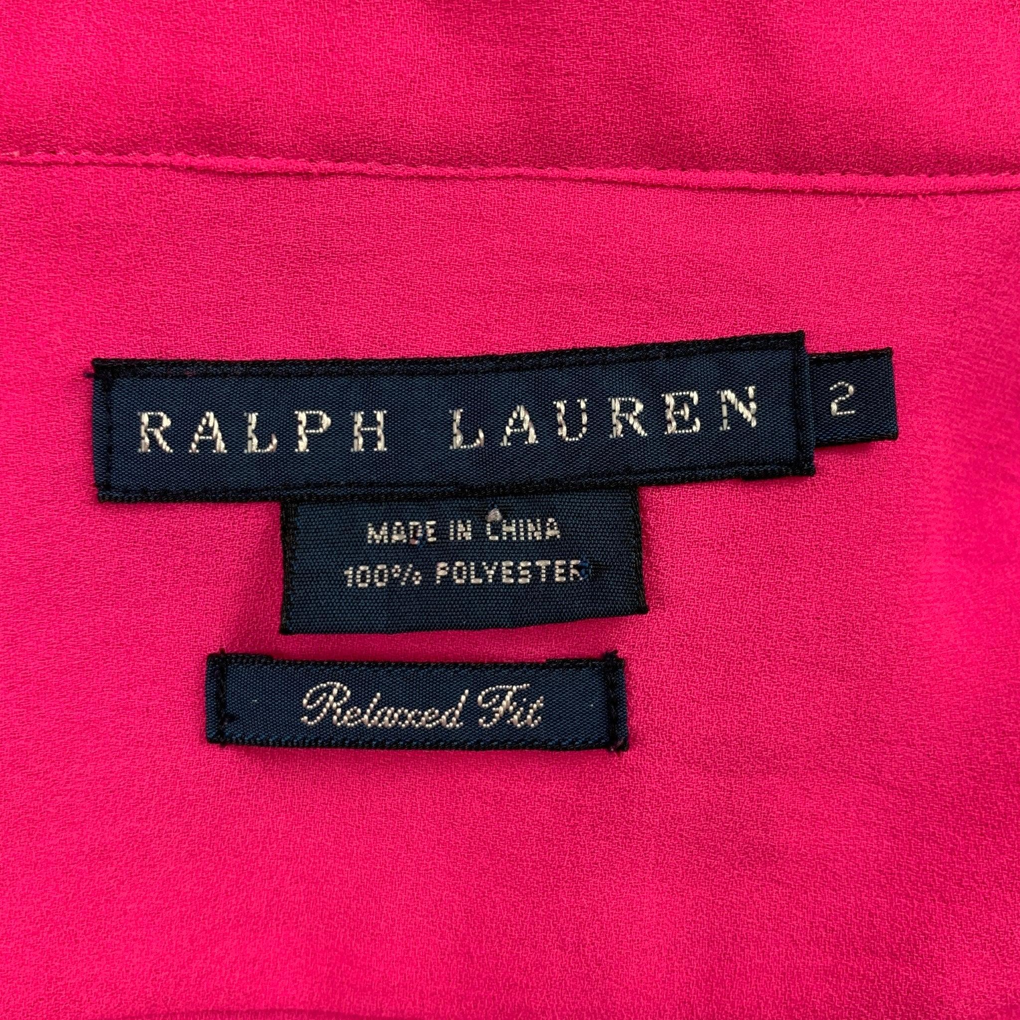 Women's RALPH LAUREN Black Label Size 2 Pink Polyester Button Up Shirt For Sale