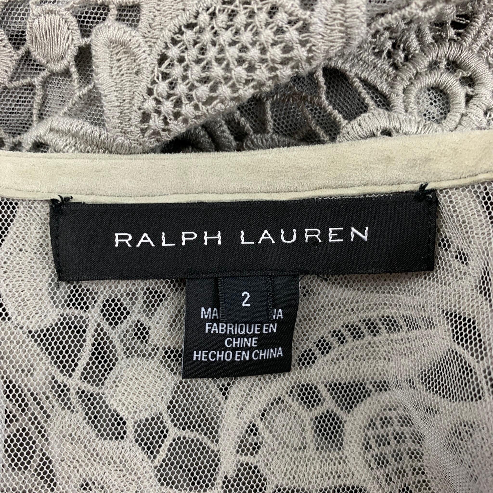 RALPH LAUREN Black Label Size 2 Taupe Lace Cotton Open Front Coat In Good Condition In San Francisco, CA