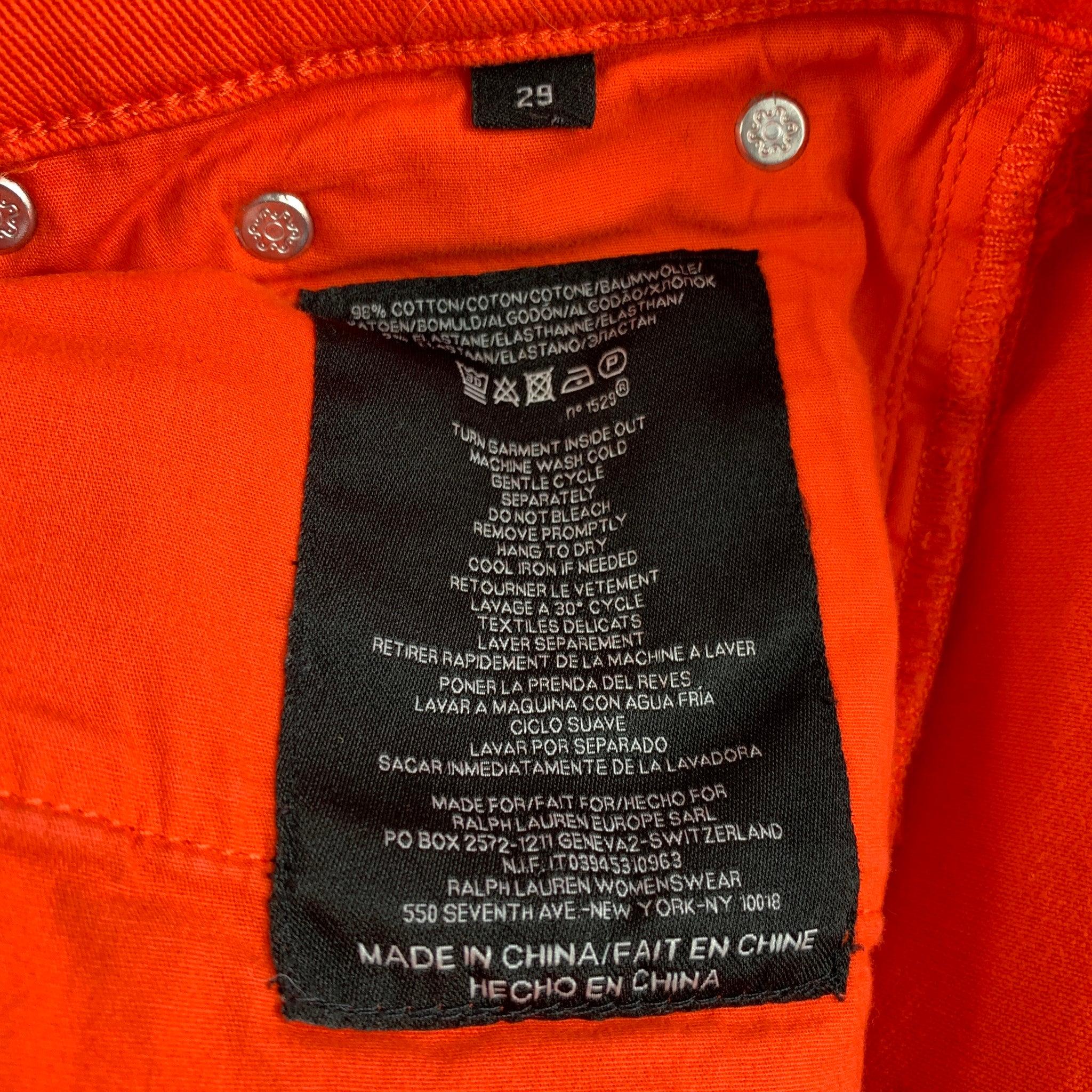 RALPH LAUREN Black Label Size 29 Orange Cotton Skinny Jeans In Good Condition For Sale In San Francisco, CA