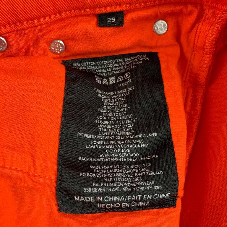 RALPH LAUREN Black Label Size 29 Orange Cotton Skinny Jeans For Sale at  1stDibs