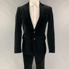 RALPH LAUREN Schwarzer Label Anzug aus schwarzer Baumwolle und Samt mit Revers, Größe 38