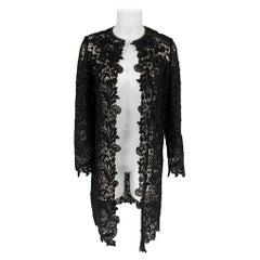 Ralph Lauren Black Label Taglia 4 Cappotto aperto sul davanti in cotone e pizzo nero.