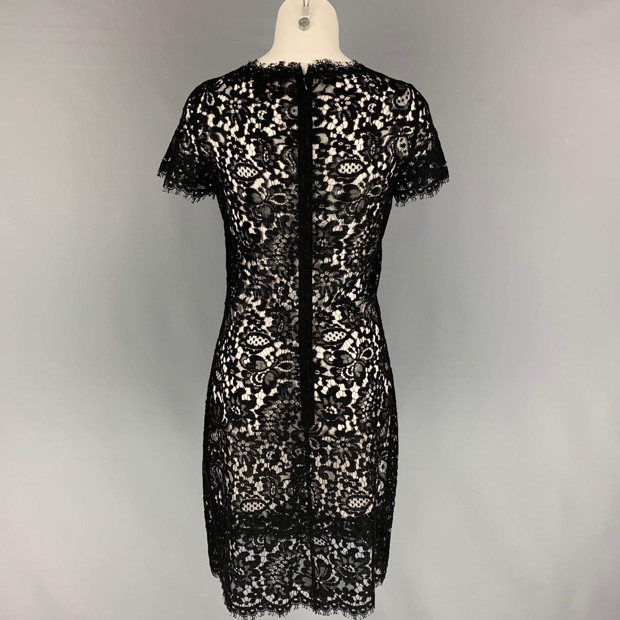 RALPH LAUREN Black Label Size 4 Black Cotton See Through Short Sleeve Dress In Good Condition For Sale In San Francisco, CA