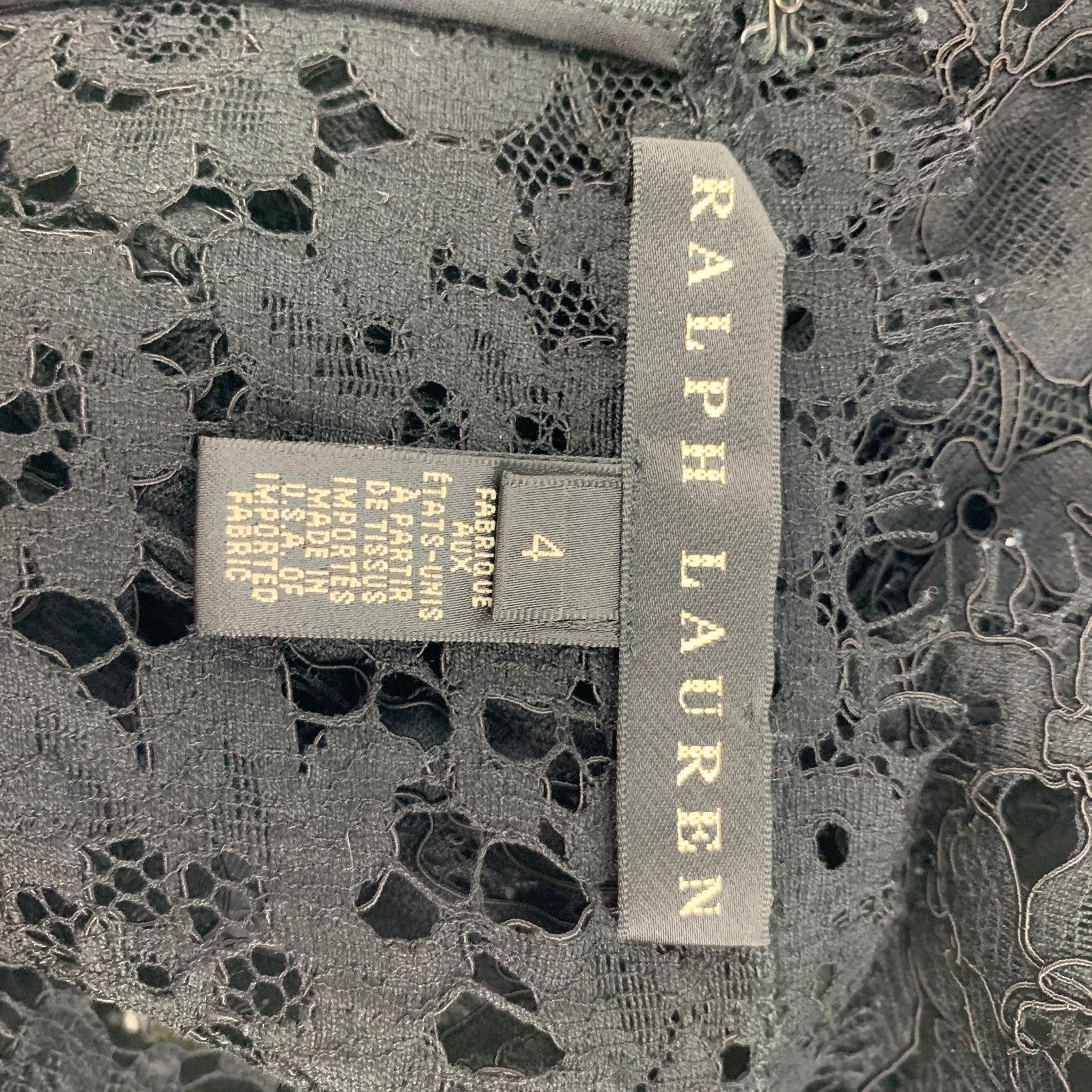 Women's RALPH LAUREN Black Label Size 4 Black Cotton See Through Short Sleeve Dress For Sale