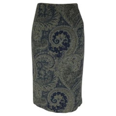 RALPH LAUREN Schwarz Label Größe 4 Blau Grau Wolle Paisley Bleistift Below Knierock