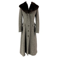 RALPH LAUREN Black Label Size 4 Grey Heather Herringbone Wool / Cashmere Coat