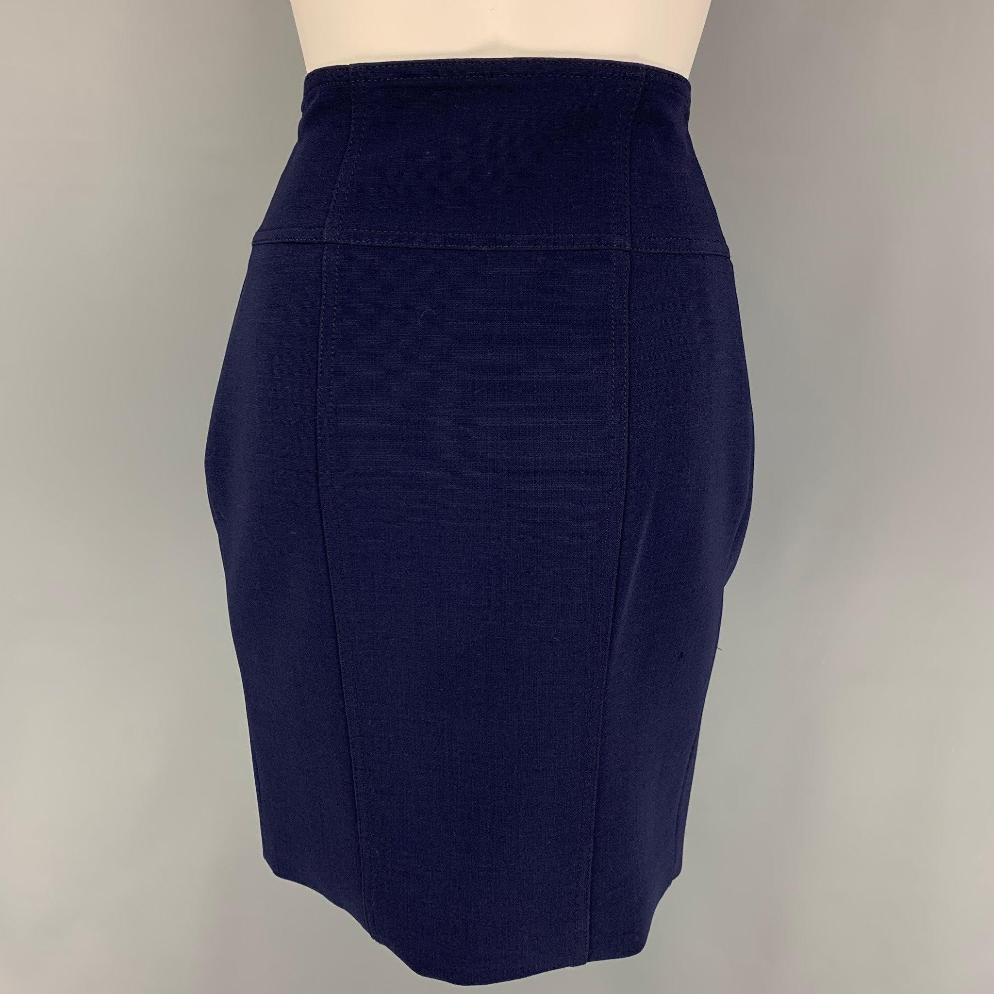 RALPH LAUREN Black Label Size 4 Navy Wool Pencil Knee-Length Skirt In Good Condition For Sale In San Francisco, CA