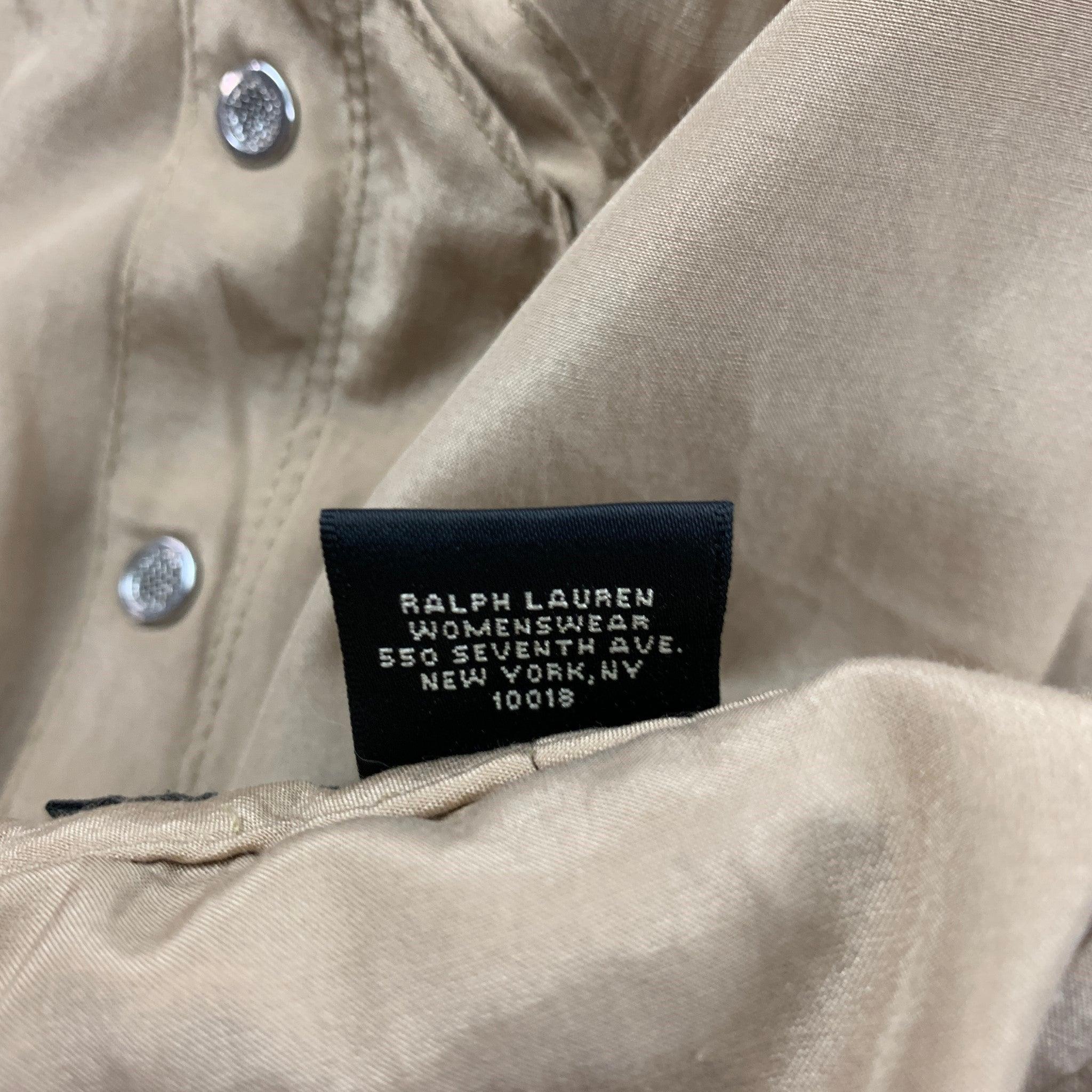 Women's RALPH LAUREN Black Label Size 6 Beige Silk Cotton Shiny Cargo Casual Pants For Sale