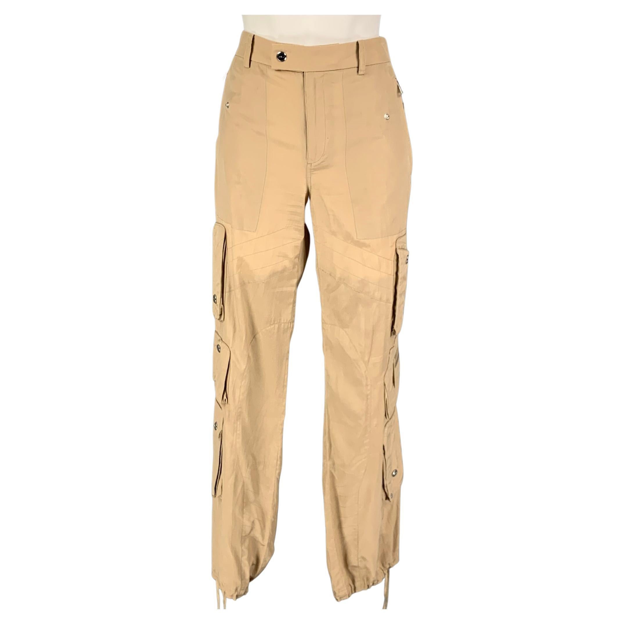 RALPH LAUREN Black Label Size 6 Beige Silk Cotton Shiny Cargo Casual Pants