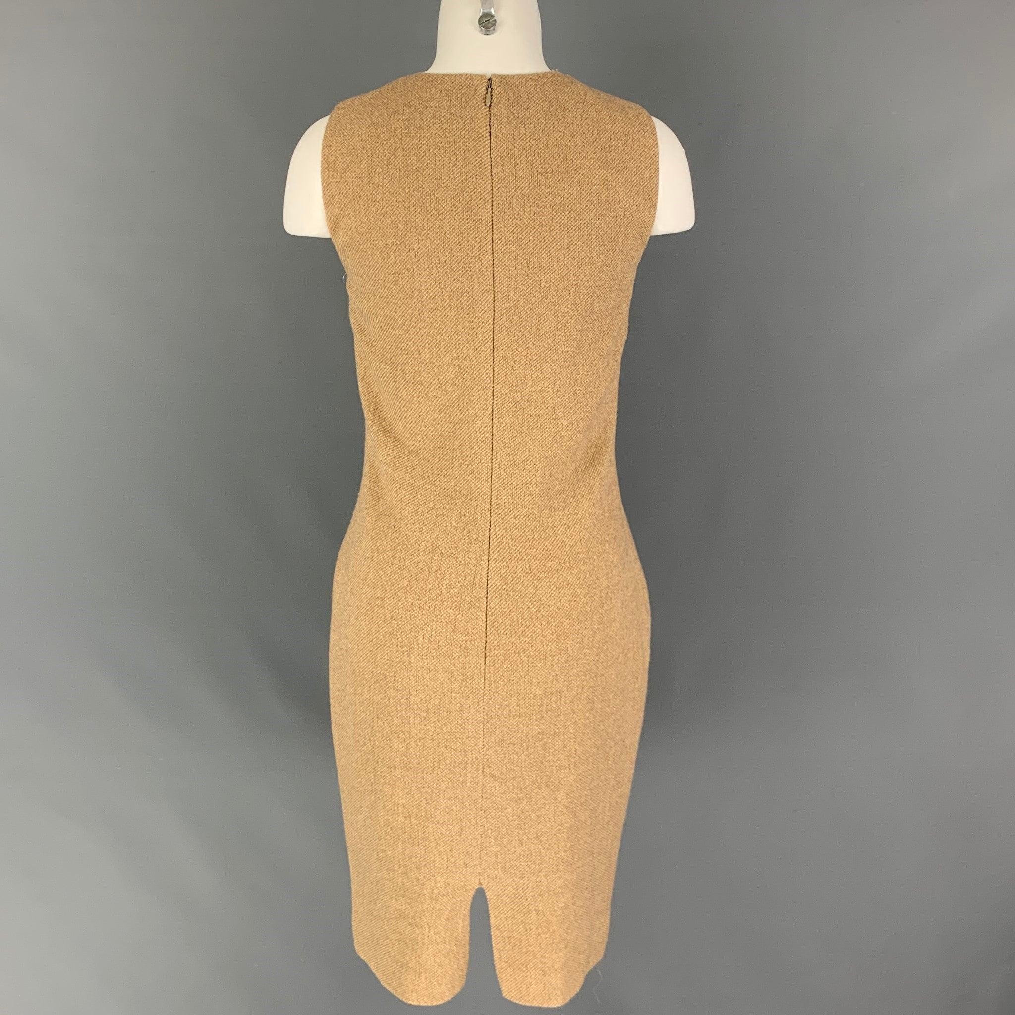 RALPH LAUREN Black Label Size 6 Beige Wool Blend Woven Sleeveless Dress In Good Condition For Sale In San Francisco, CA