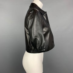 RALPH LAUREN Black Label Size 6 Black Leather Short Sleeve Buttoned Jacket