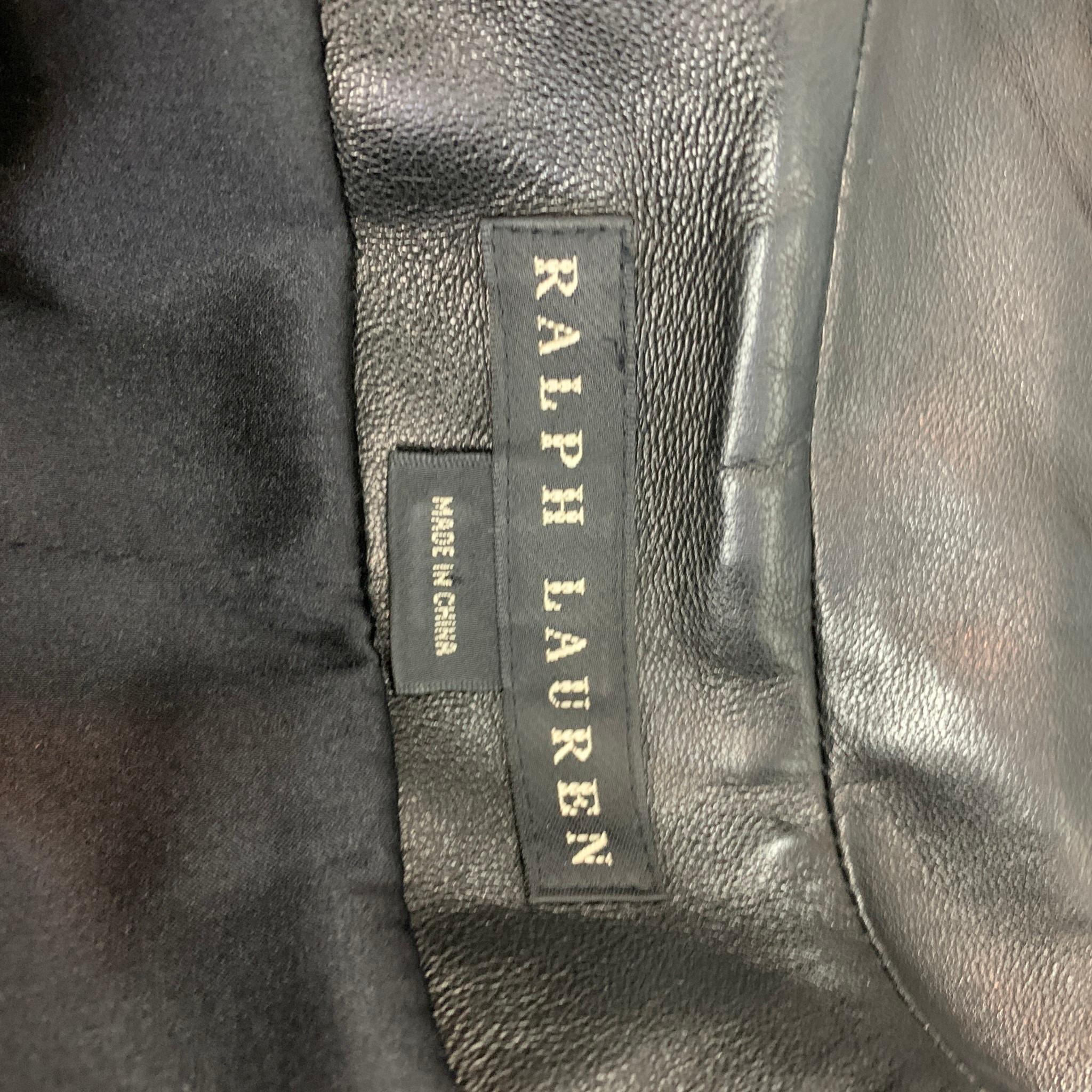 Women's RALPH LAUREN Black Label Size 6 Black Leather Short Sleeve Buttoned Jacket