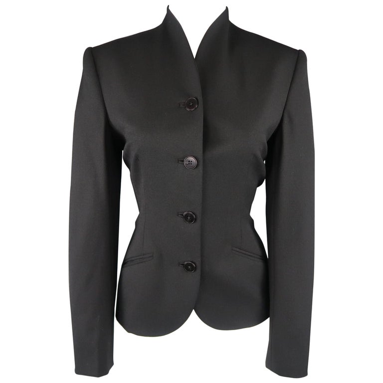 Ralph Lauren Black Label Size 6 Black Wool Stand Up Collar Jacket For Sale At 1stdibs