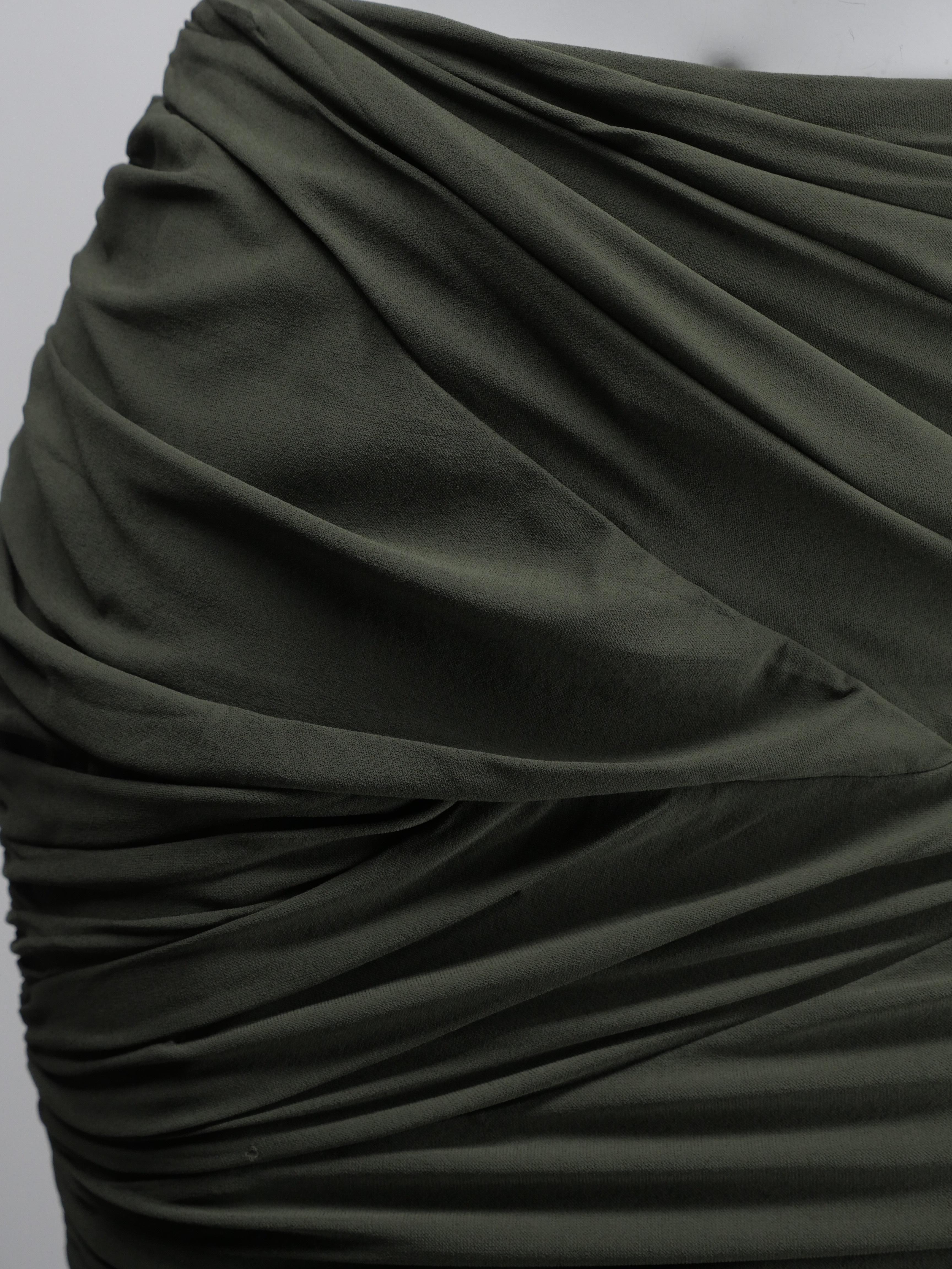 Ralph Lauren Black Label Size 6 Olive Green Ruched Skirt In New Condition In Bridgehampton, NY