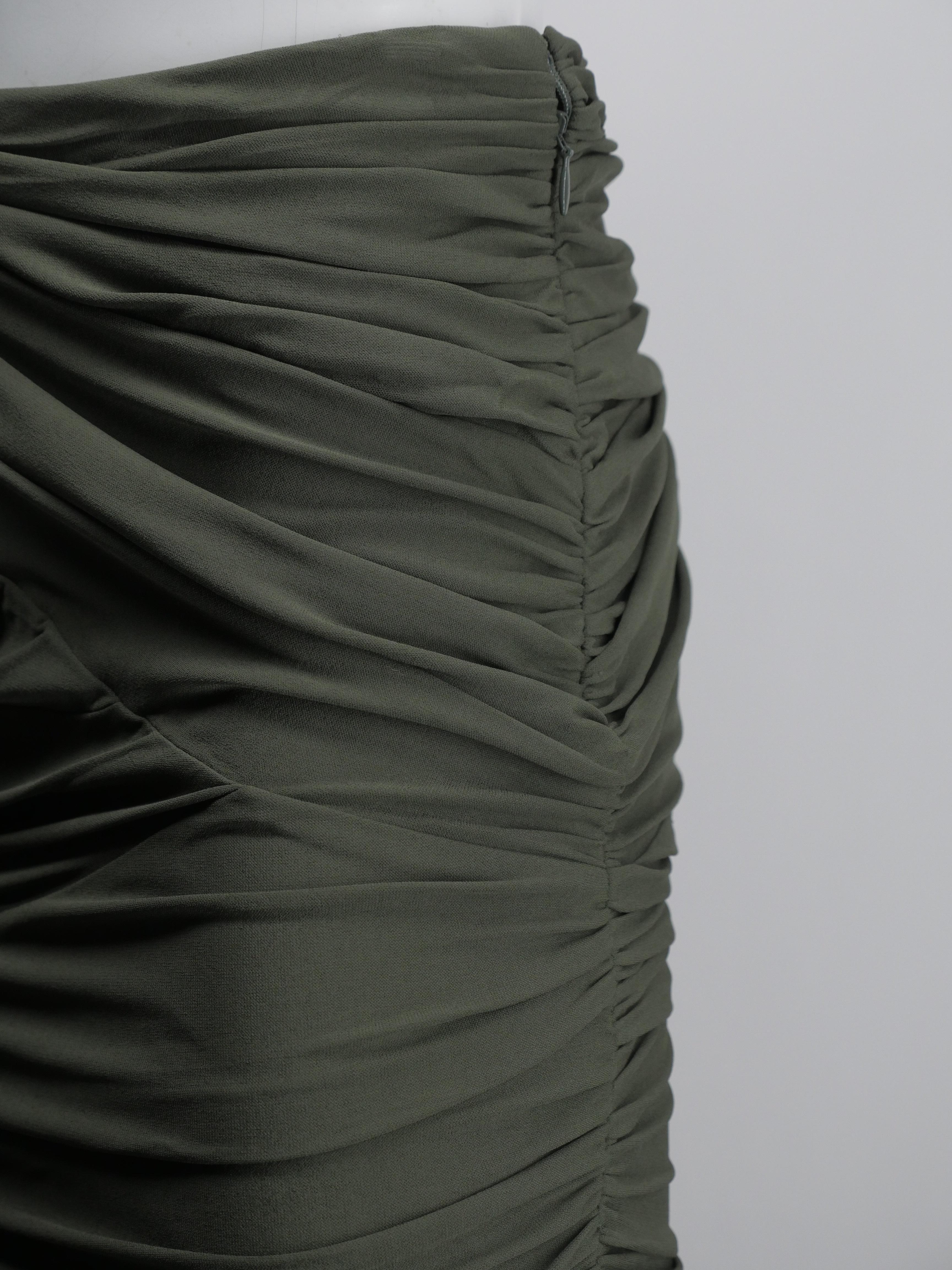 Ralph Lauren Black Label Size 6 Olive Green Ruched Skirt 2