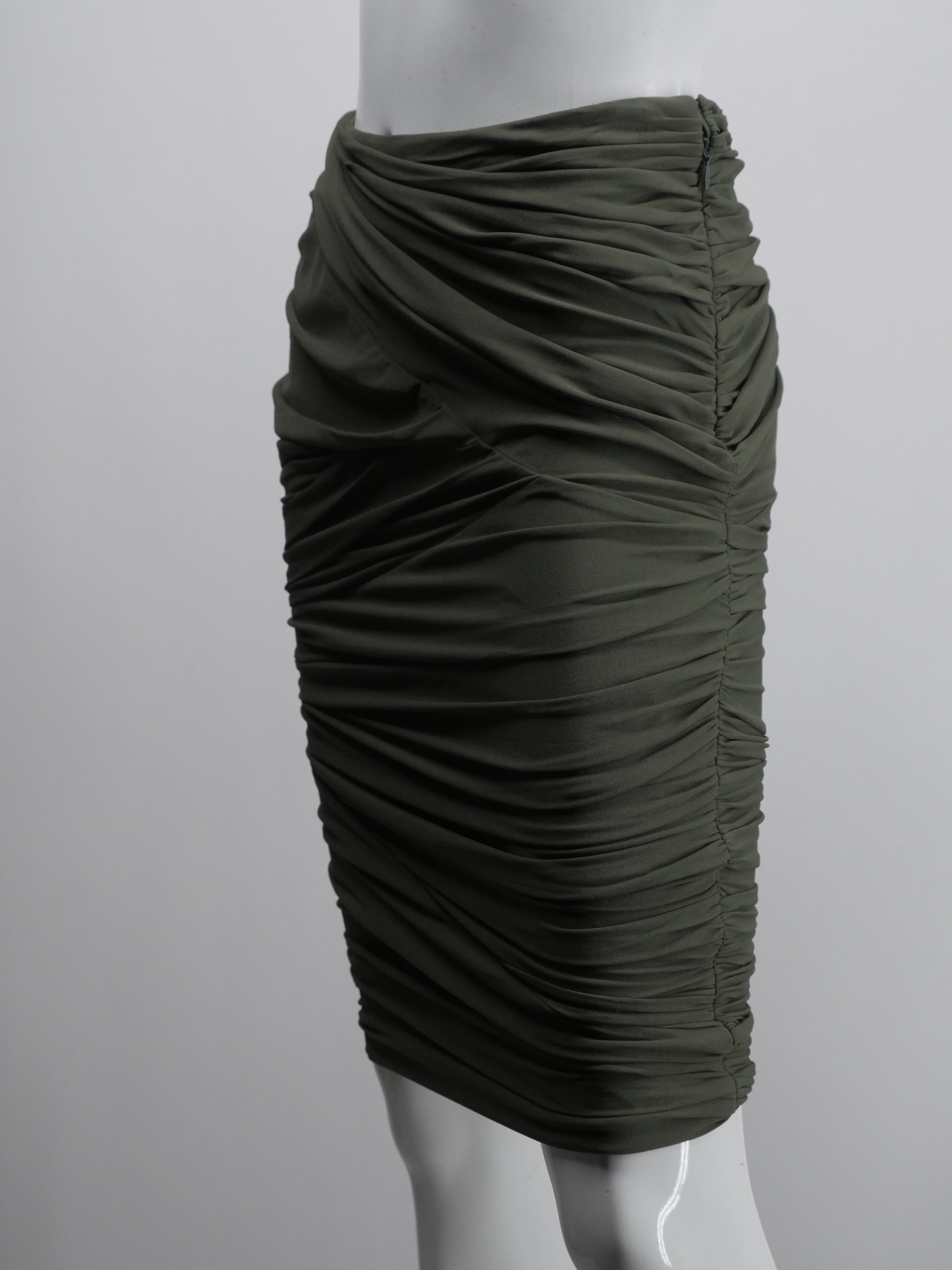 Ralph Lauren Black Label Size 6 Olive Green Ruched Skirt 3