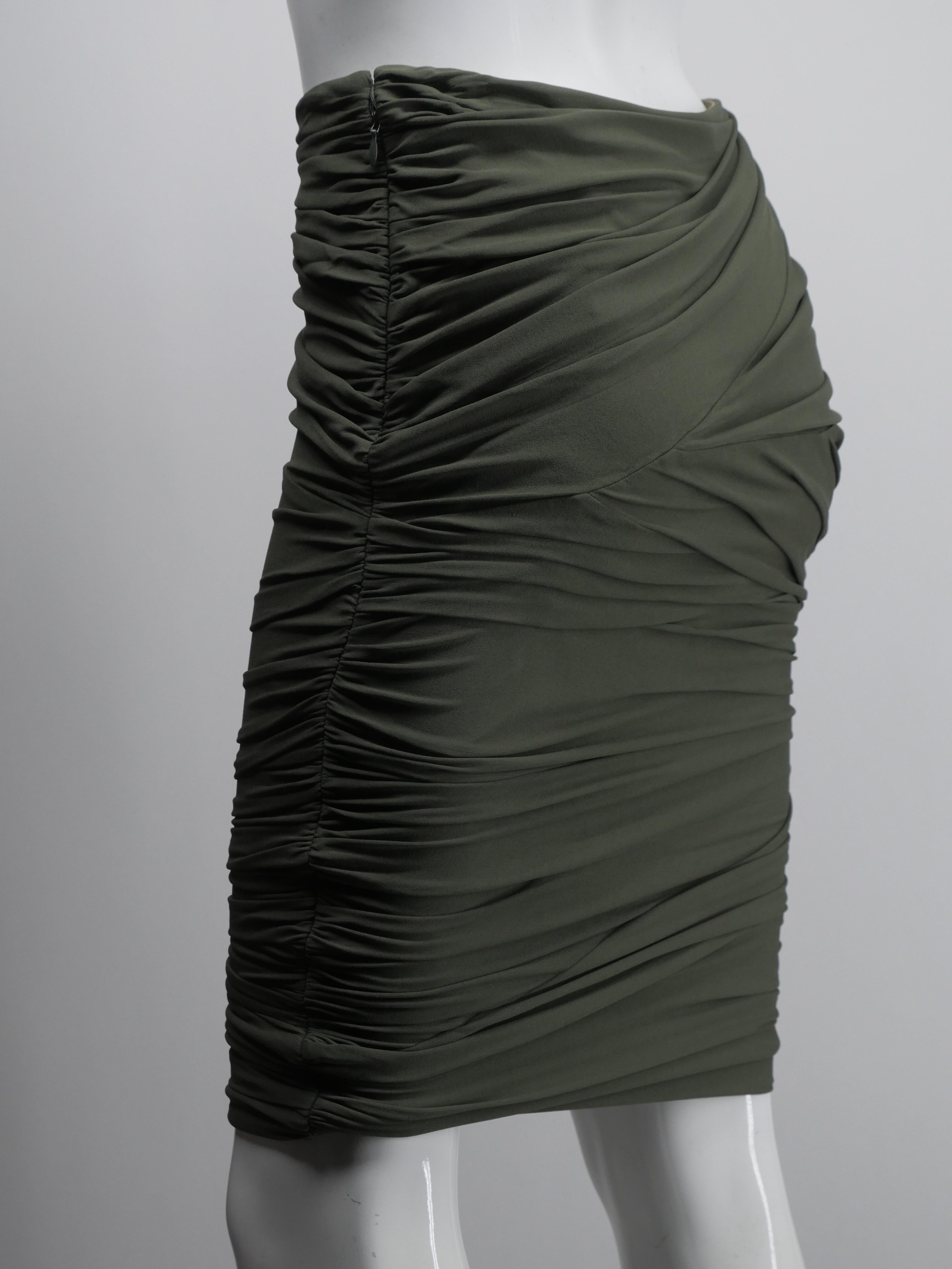 Ralph Lauren Black Label Size 6 Olive Green Ruched Skirt 4