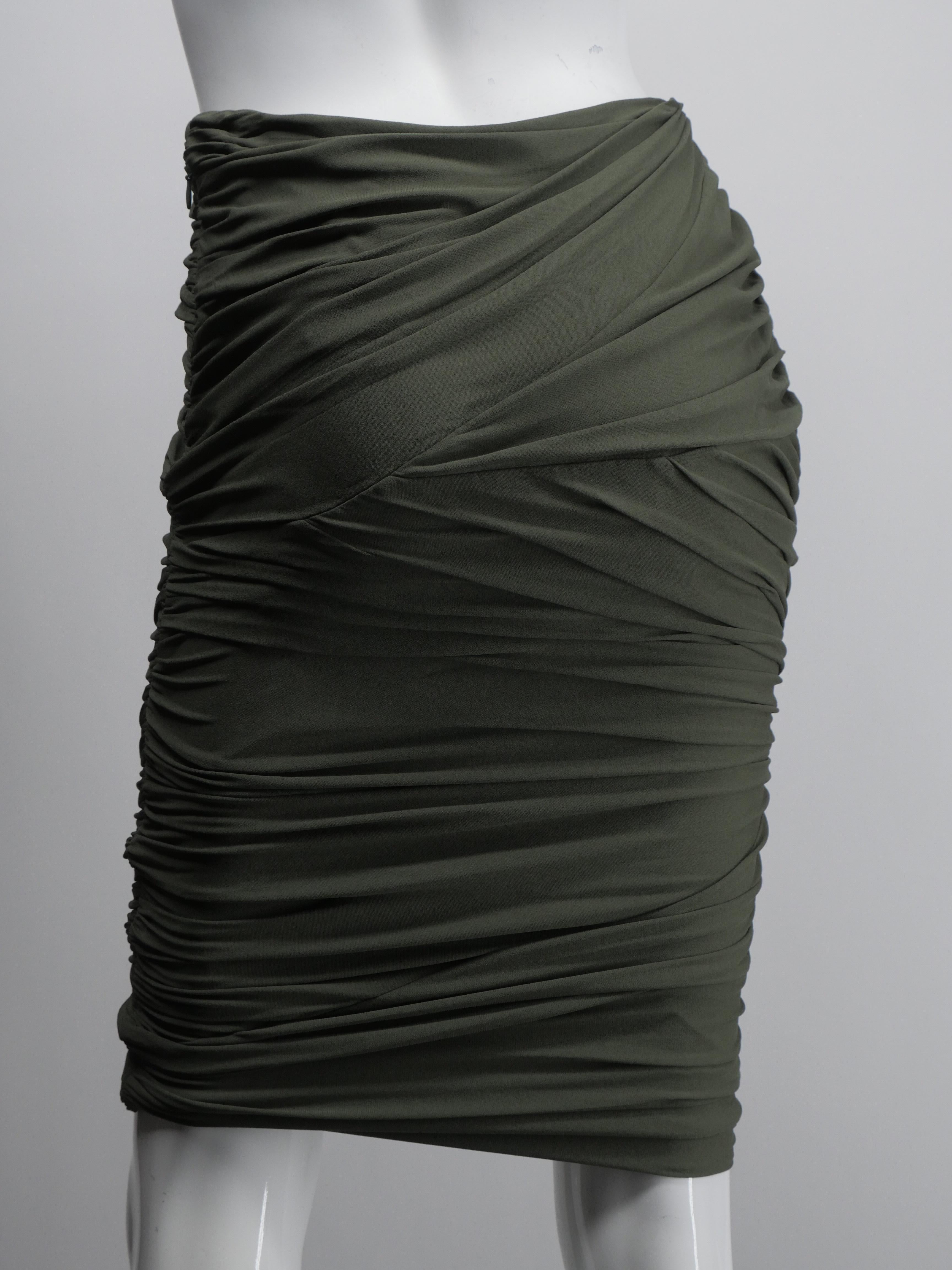 Ralph Lauren Black Label Size 6 Olive Green Ruched Skirt 5