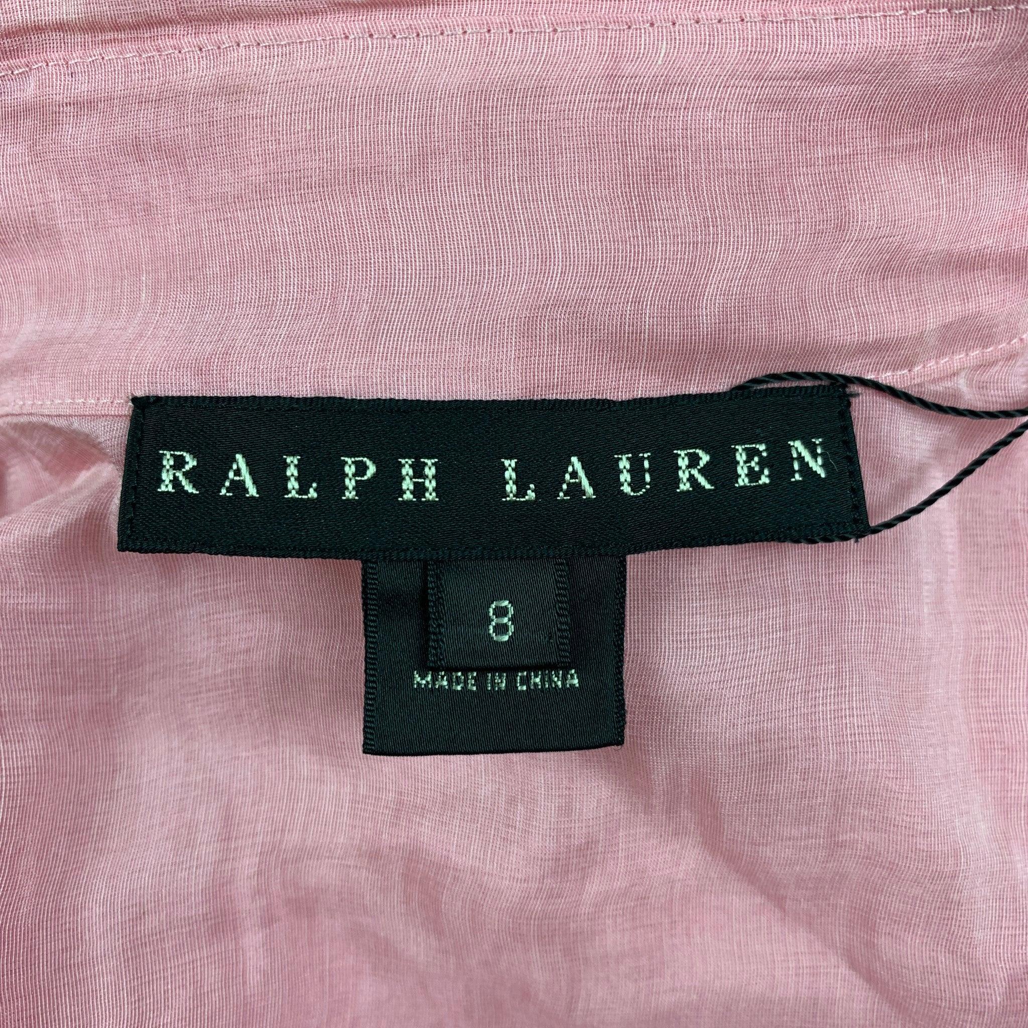 Women's RALPH LAUREN Black Label Size 8 Pink Ruffled Short Sleeve Blouse For Sale