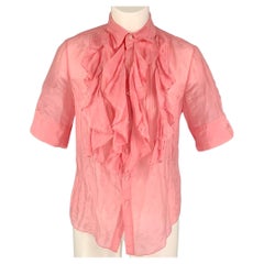 RALPH LAUREN Black Label Size 8 Pink Ruffled Short Sleeve Blouse