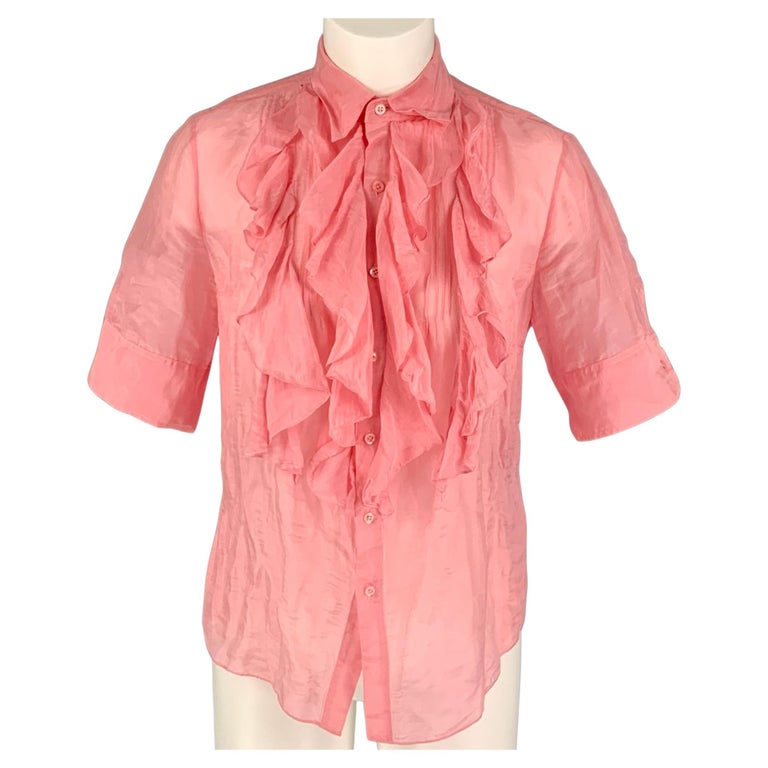 RALPH LAUREN Black Label Size 8 Pink Ruffled Short Sleeve Blouse For Sale  at 1stDibs