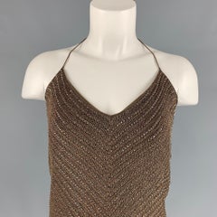 RALPH LAUREN Black Label Size L Gold Knitted Viscose Blend Peacock Feather Dress