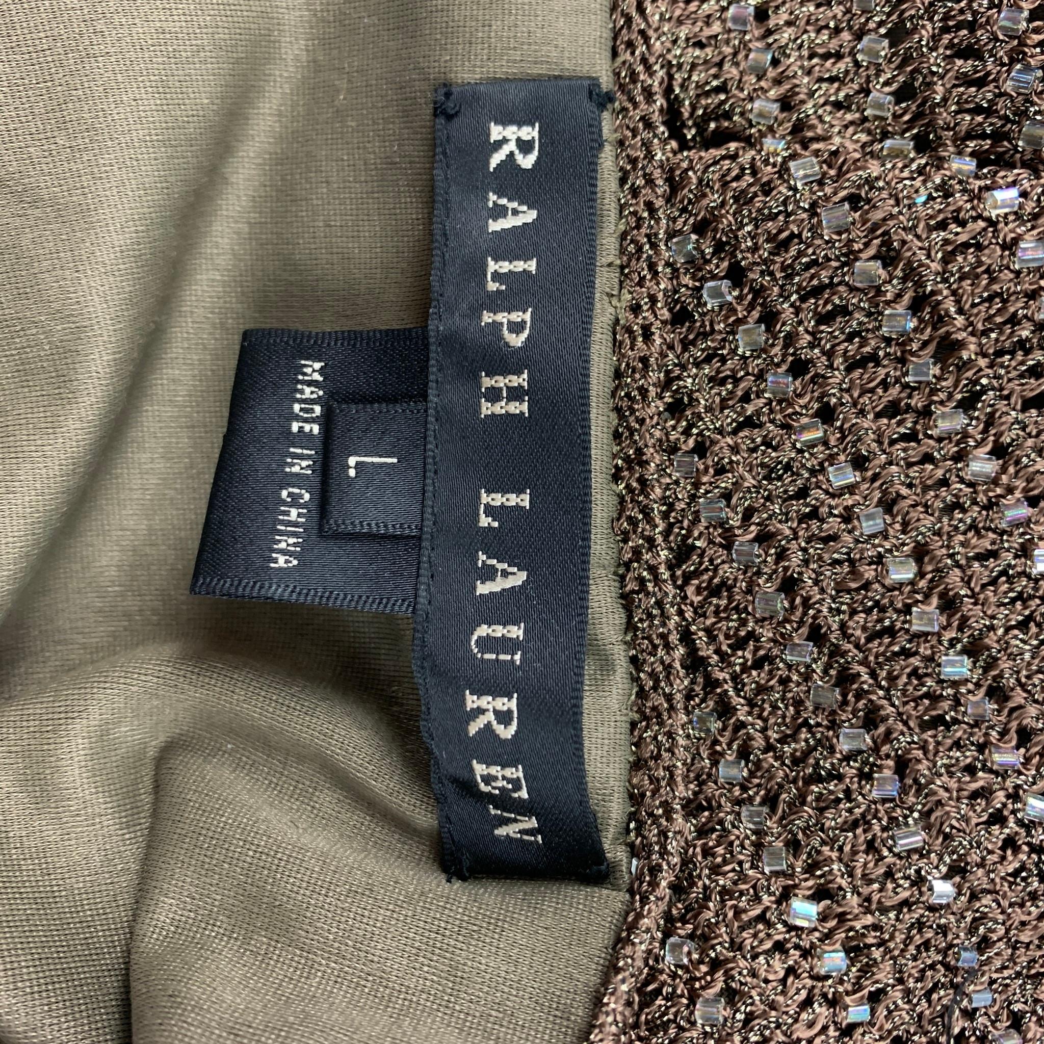 Women's RALPH LAUREN Black Label Size L Gold Knitted Viscose Blend Peacock Feather Dress