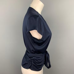 RALPH LAUREN Black Label Size L Navy Jersey Silk Wrap Short Sleeve Cardigan
