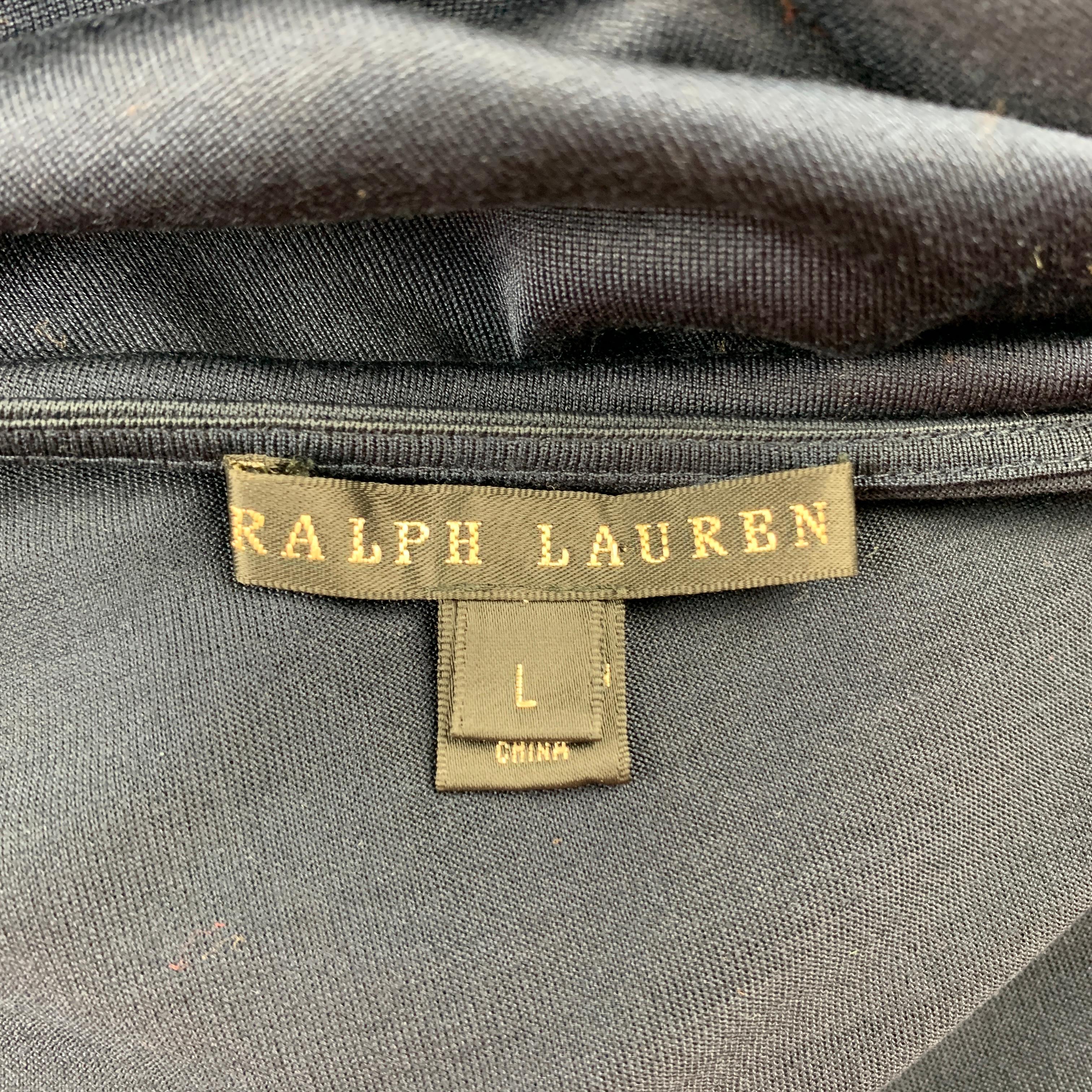 RALPH LAUREN Black Label Size L Navy Jersey Silk Wrap Short Sleeve Cardigan In Good Condition In San Francisco, CA