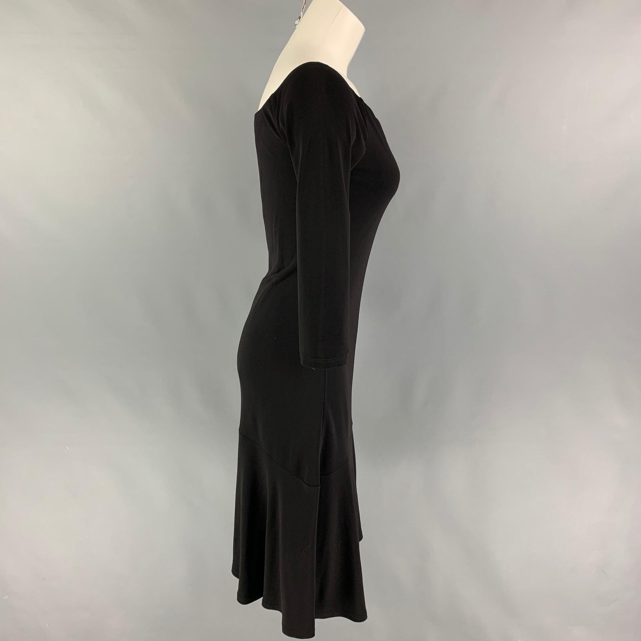 RALPH LAUREN 'Black Label' dress comes in a black viscose with a slip liner featuring a elastic collar hem and 3/4 sleeves.
Very Good
Pre-Owned Condition.
Logo tag removed.  

Marked:   Size tag removed.  

Measurements: 
  Bust: 28 inches  Waist: