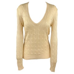 RALPH LAUREN Black Label Size M Cream Cable Knit Silk Sweater