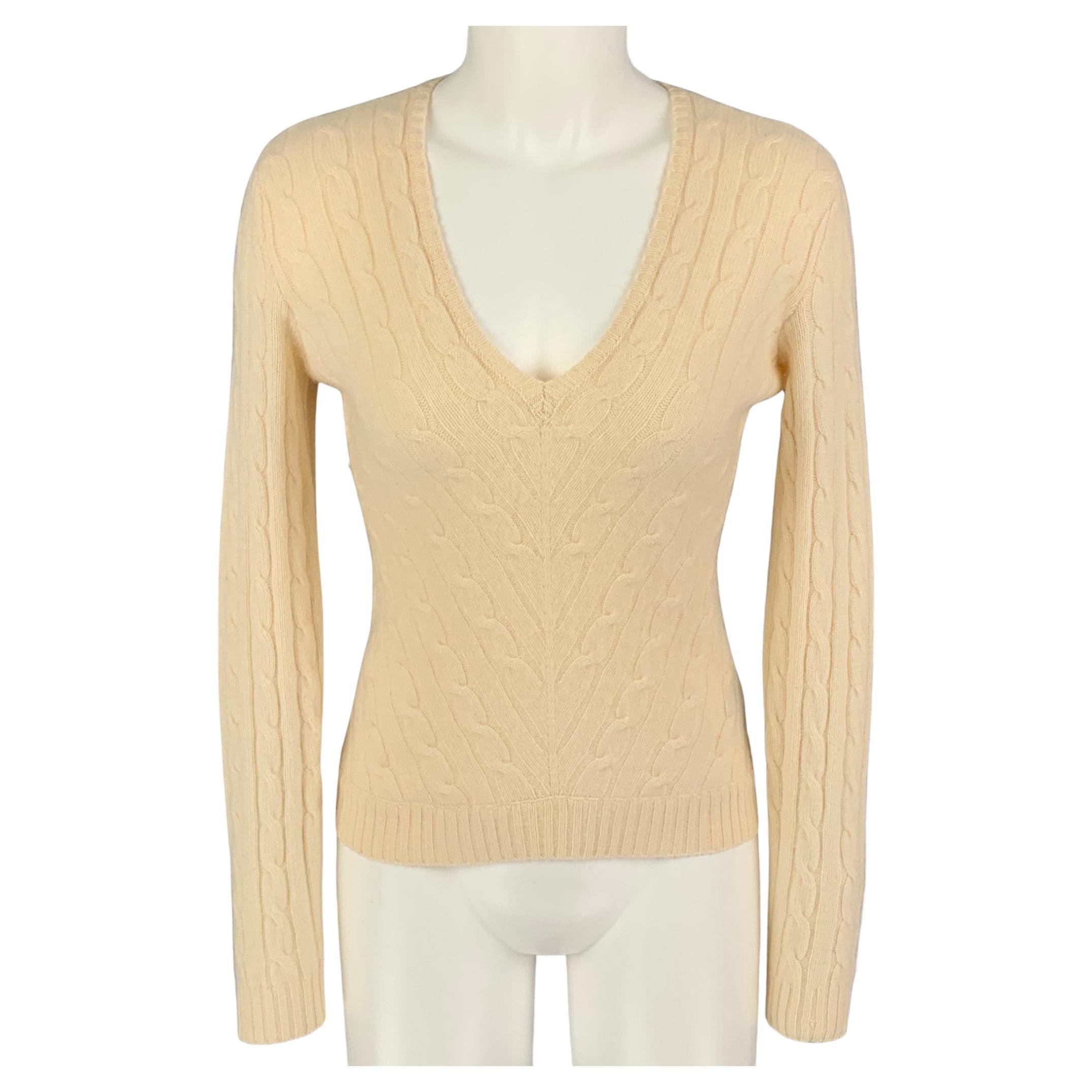 Lovelo Cream Cable Knit V Neck Contrast Trim Sweater main image 1