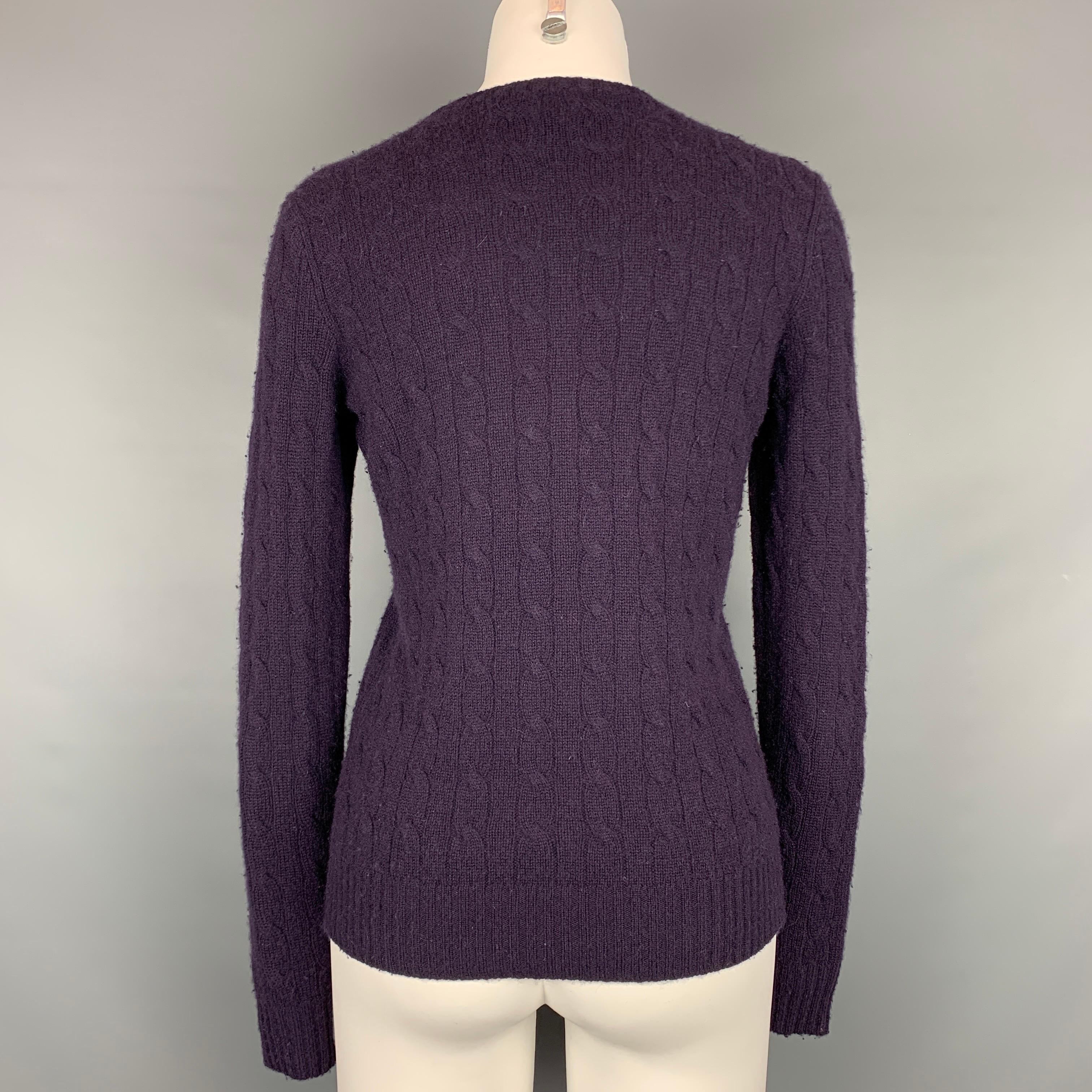 Women's RALPH LAUREN Black Label Size M Eggplant Cable Knit Cashmere Slim Fit Sweater