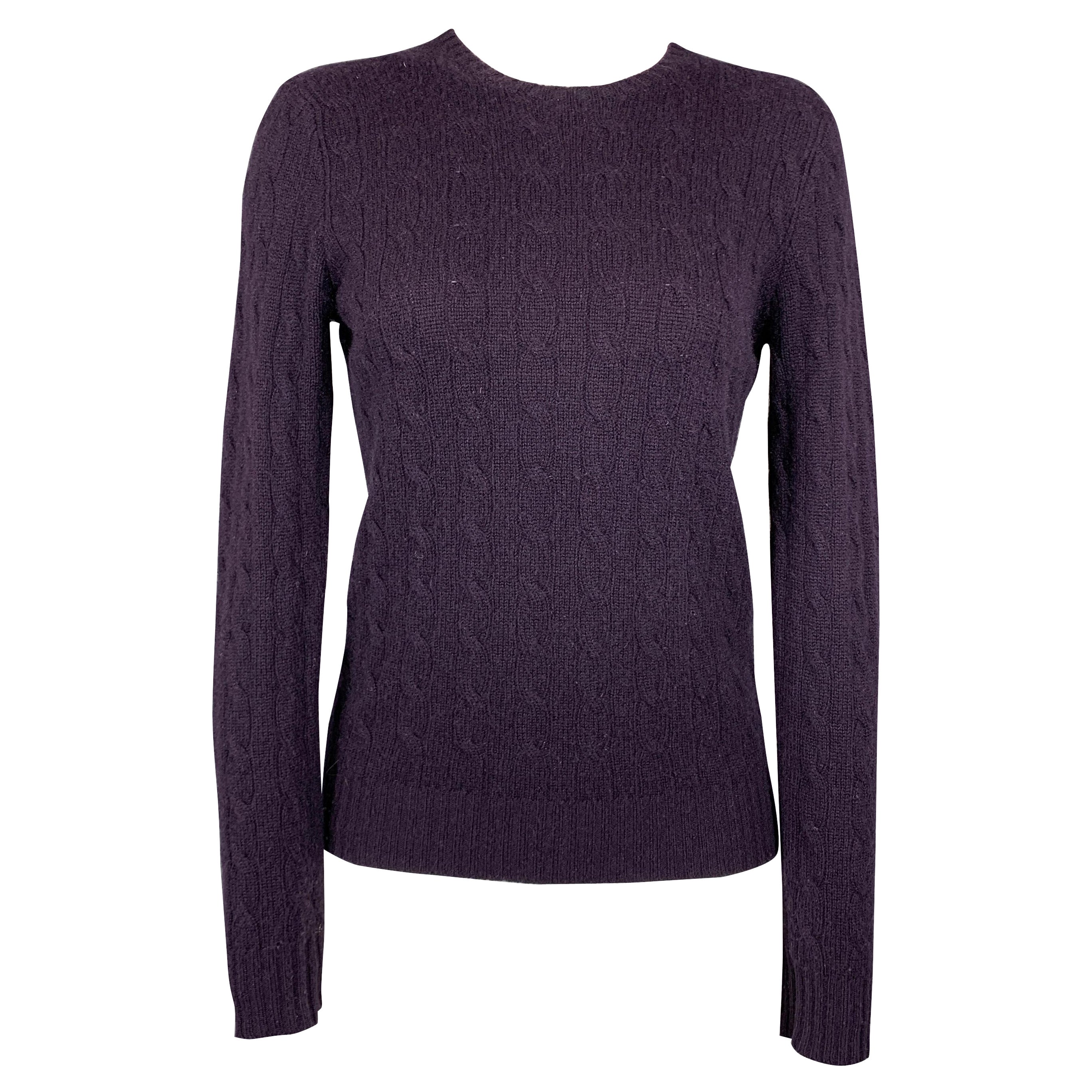 RALPH LAUREN Black Label Size M Eggplant Cable Knit Cashmere Slim Fit Sweater