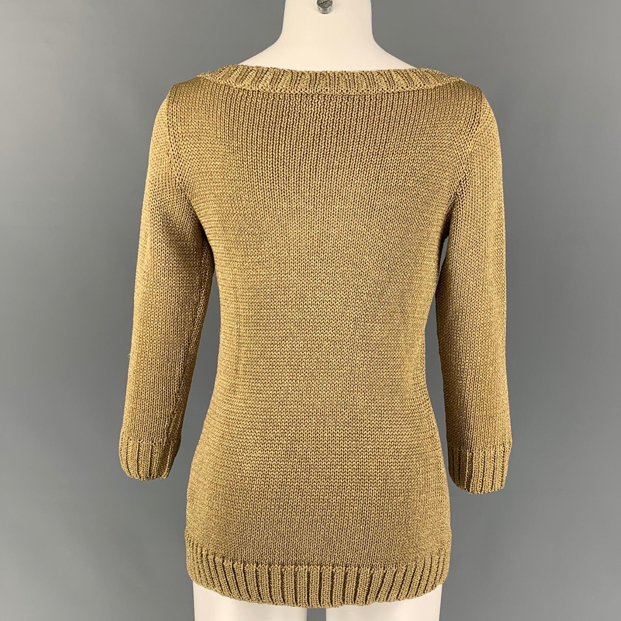 RALPH LAUREN Black Label Size M Gold Viscose Blend Knitted Boat Neck Pullover In Good Condition For Sale In San Francisco, CA
