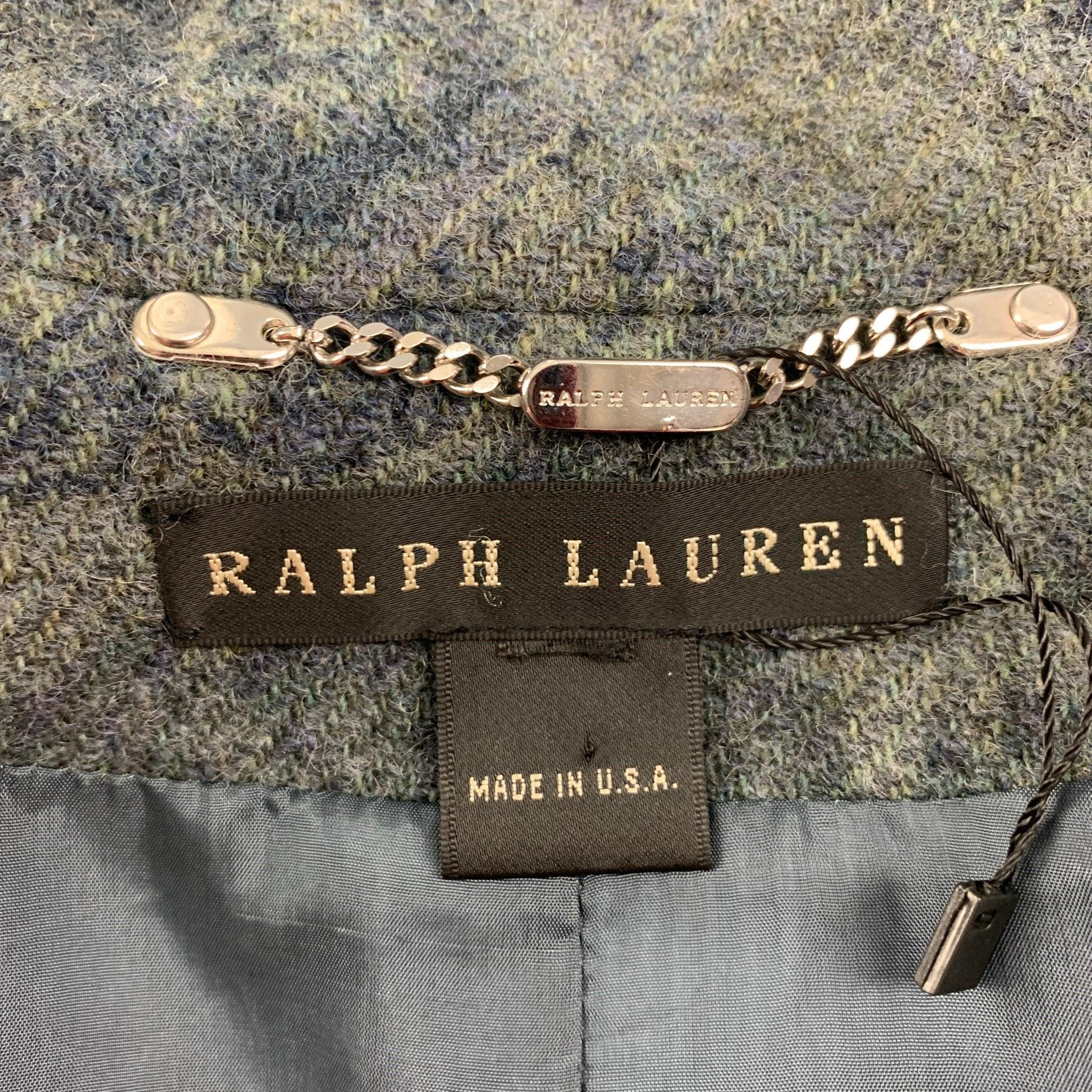 RALPH LAUREN Black Label Size M Grey Blue Wool Paisley Hidden Buttons Coat For Sale 1