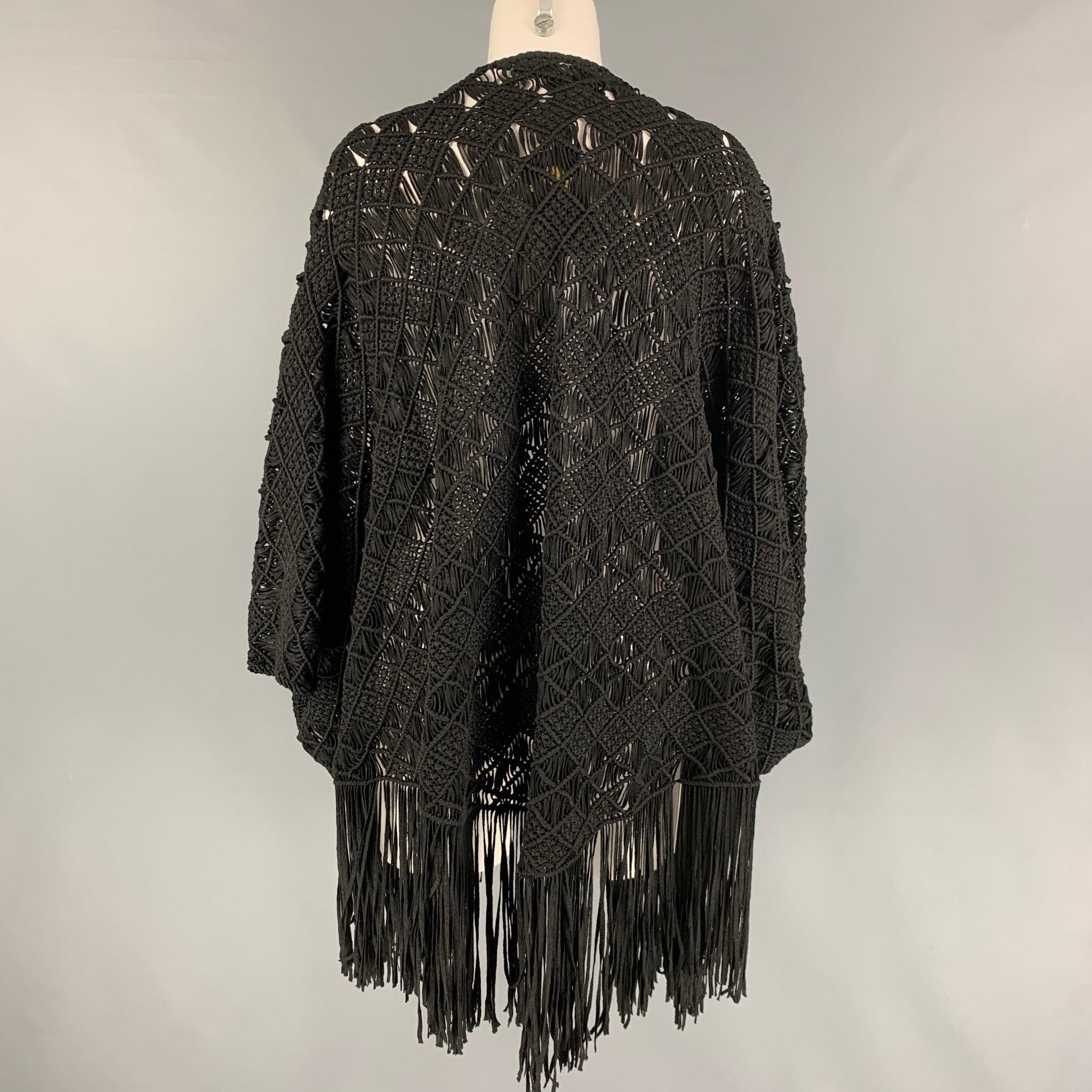 RALPH LAUREN Black Label Size M/L Black Viscose Polyester Knitted Bow Cape In Good Condition For Sale In San Francisco, CA