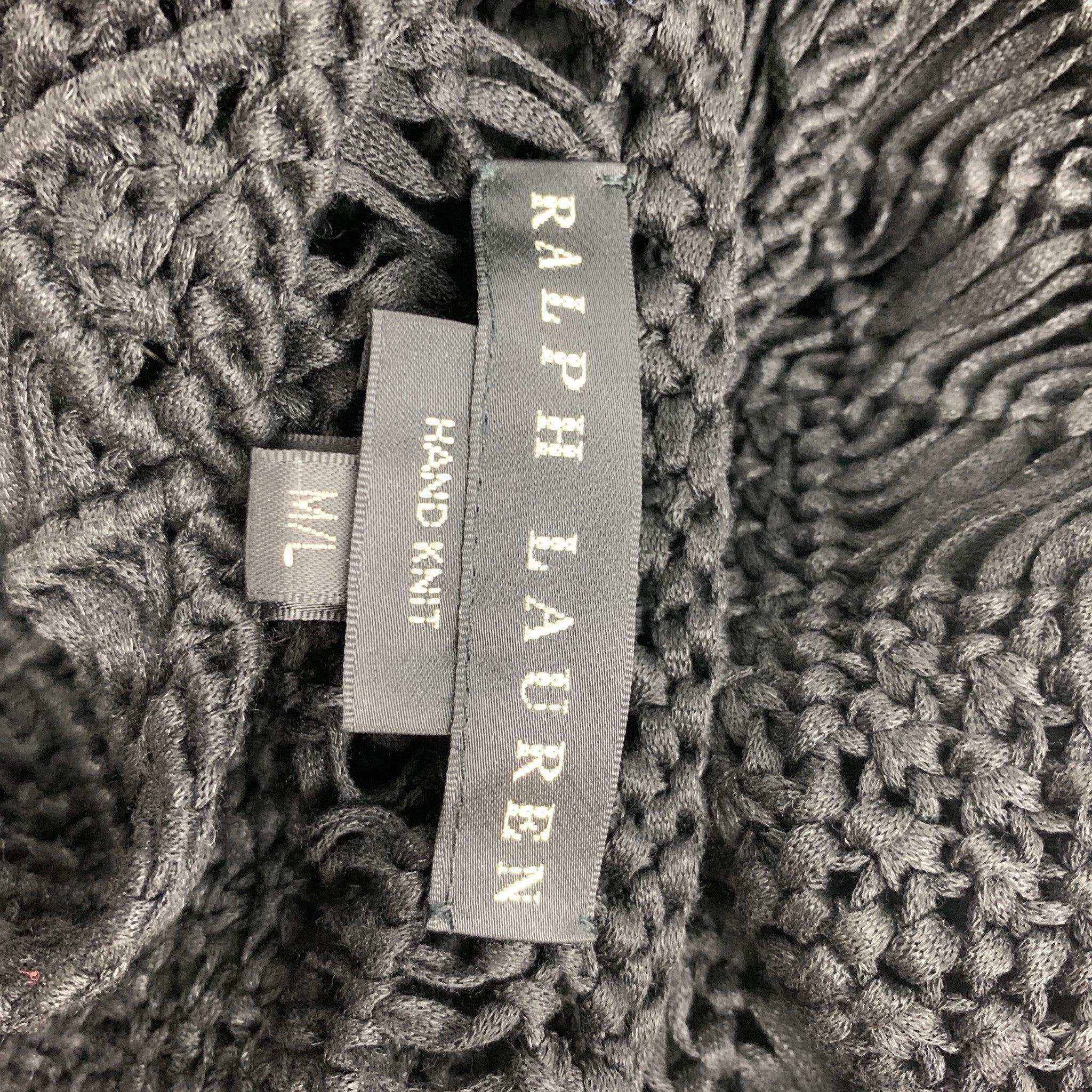 RALPH LAUREN Black Label Size M/L Black Viscose Polyester Knitted Bow Cape For Sale 1