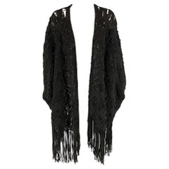 RALPH LAUREN Schwarz Label Größe M/L Schwarzer Viskose- Polyester-Strick-Umhang mit Schleife