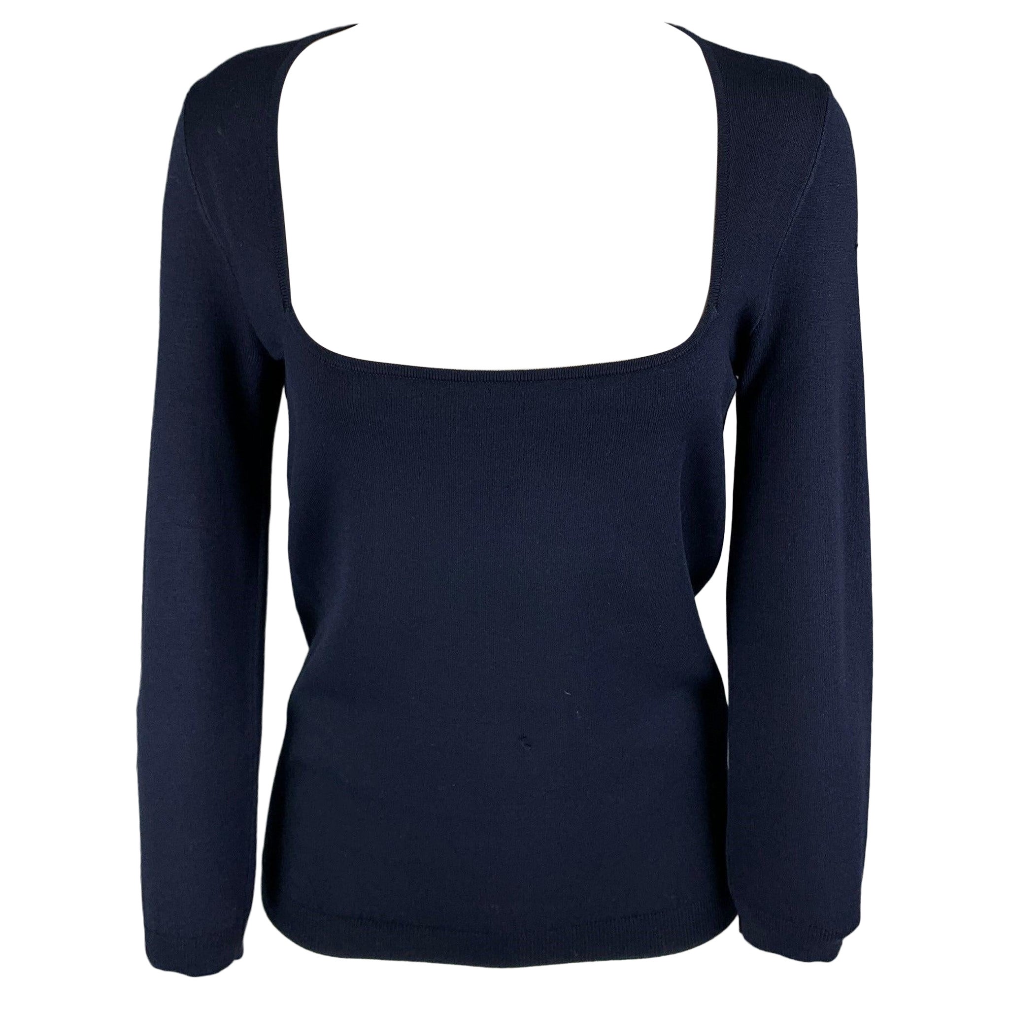 RALPH LAUREN Black Label Talla M Jersey de manga larga en mezcla de seda azul marino