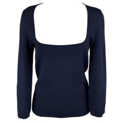 RALPH LAUREN Black Label Talla M Jersey de manga larga en mezcla de seda azul marino