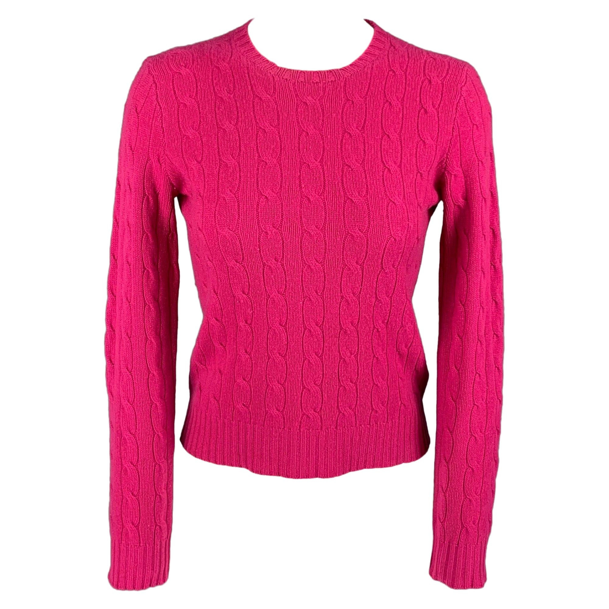 RALPH LAUREN Black Label Size M Raspberry Cashmere Cable Knit Crew-Neck Sweater