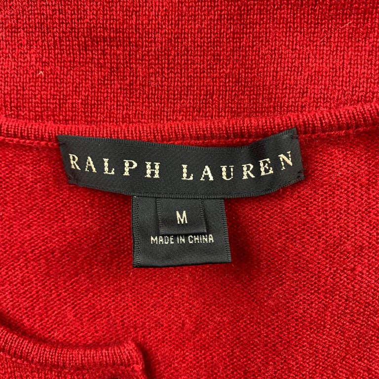 RALPH LAUREN Black Label Size M Red Knitted Cashmere Cardigan For Sale