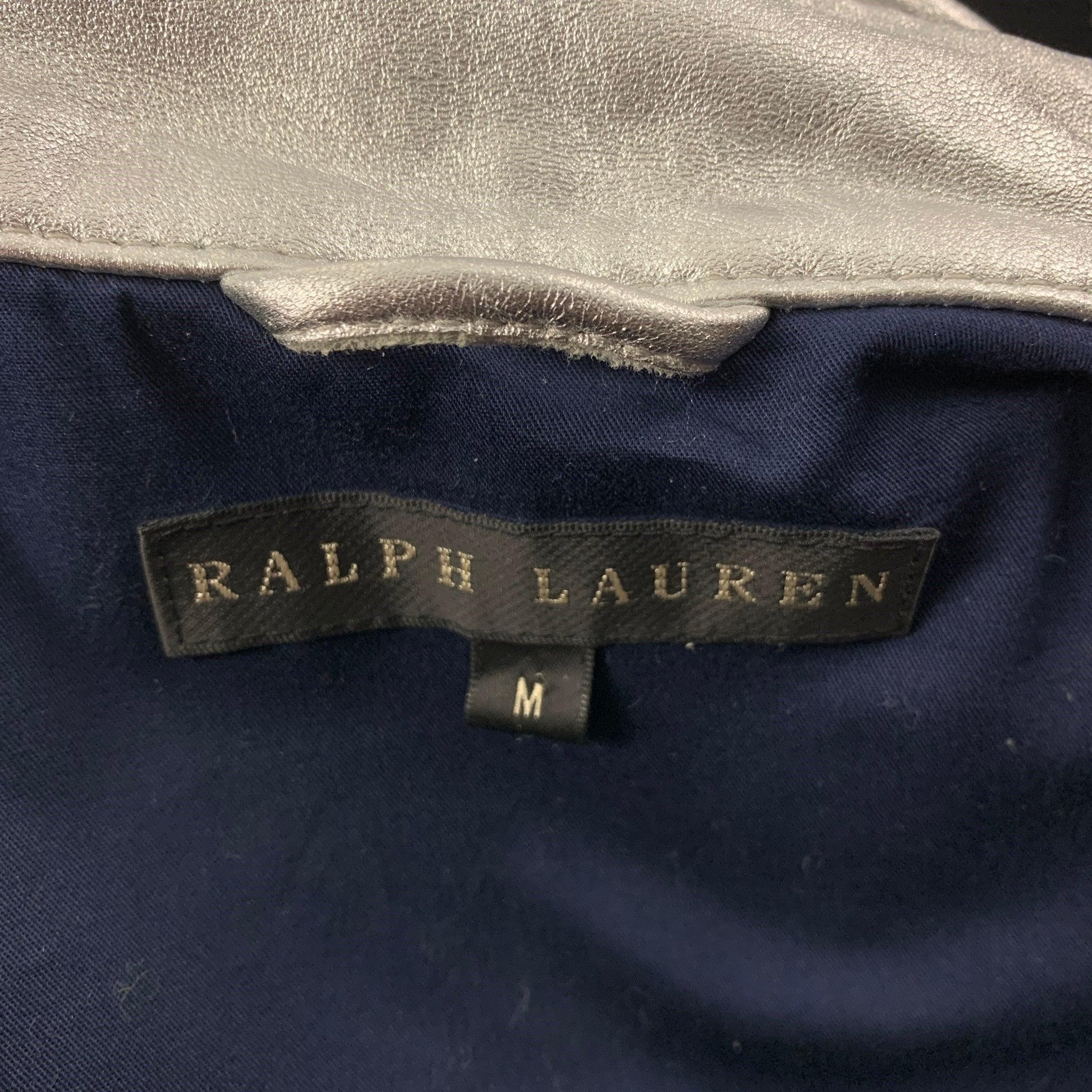 RALPH LAUREN Schwarz Label Größe M Silberne Lederjacke aus Metallic-Lammfell 2