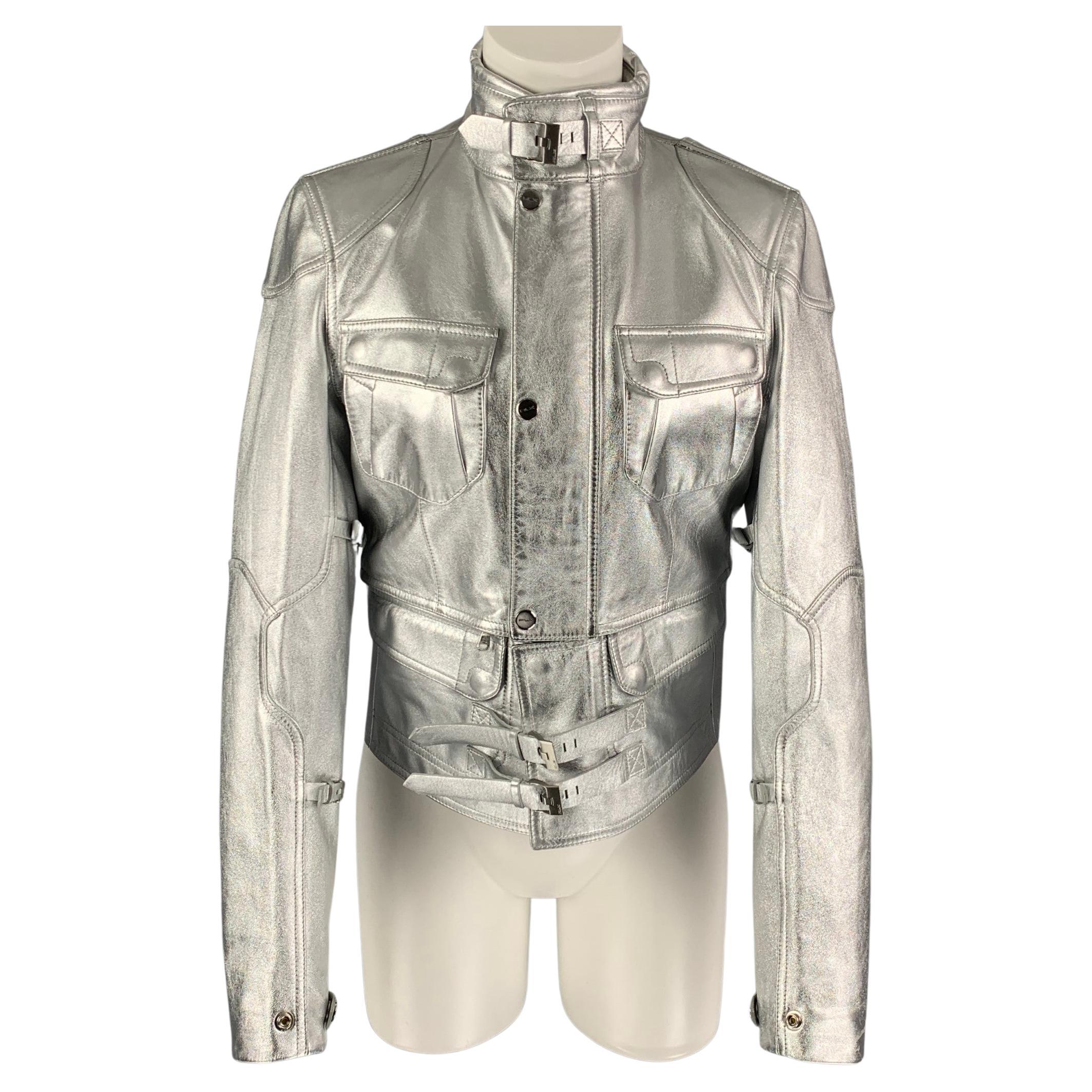 RALPH LAUREN Black Label Size M Silver Leather Metallic Lambskin Jacket For  Sale at 1stDibs