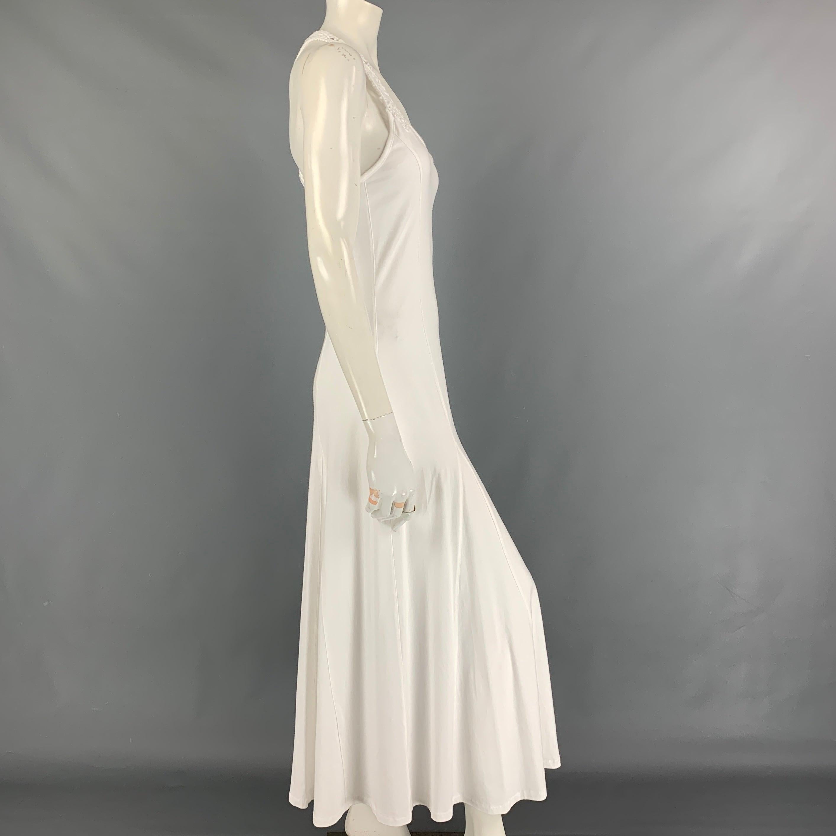 Beige RALPH LAUREN Black Label Size M White Cotton Crochet Racerback Long Dress For Sale