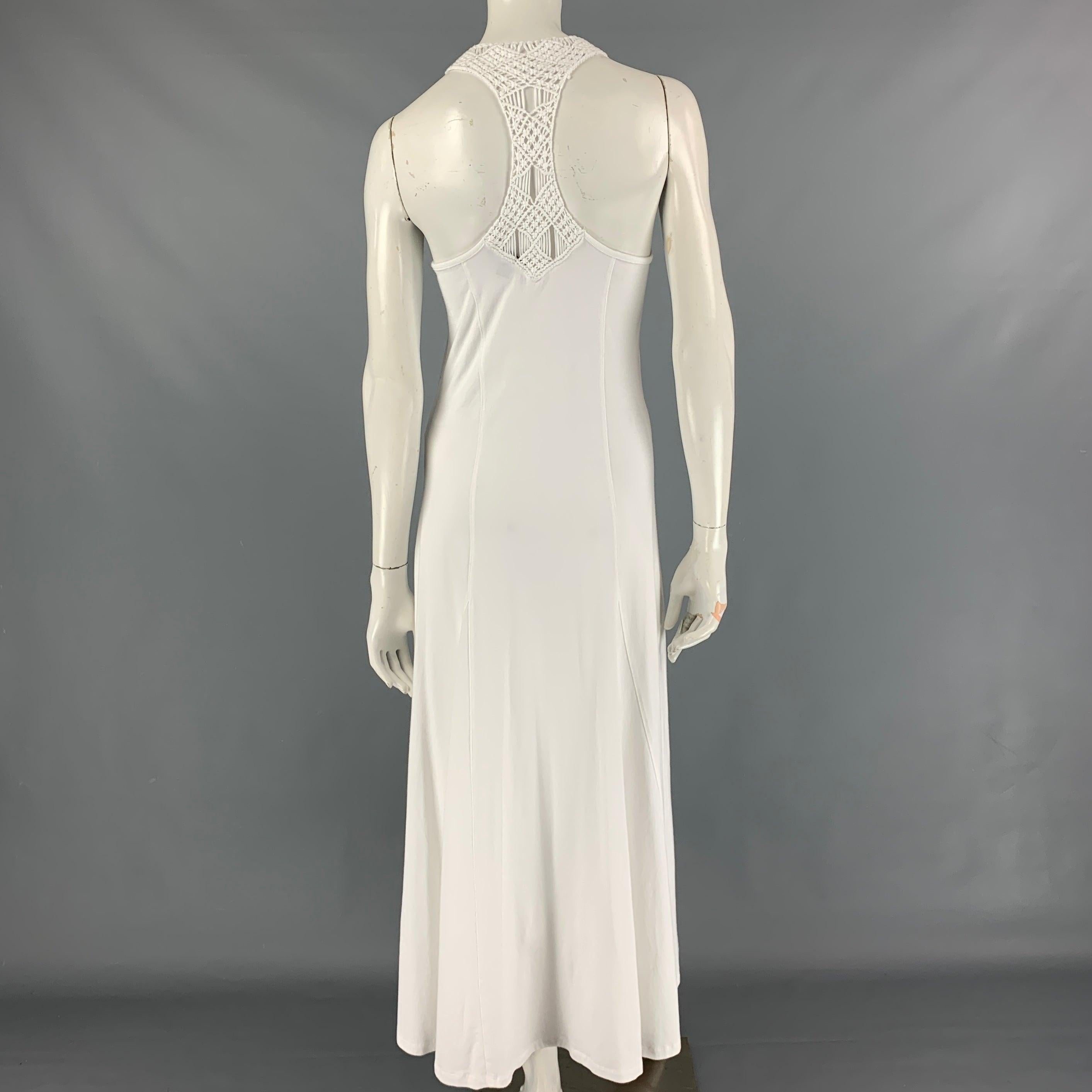 Women's RALPH LAUREN Black Label Size M White Cotton Crochet Racerback Long Dress For Sale