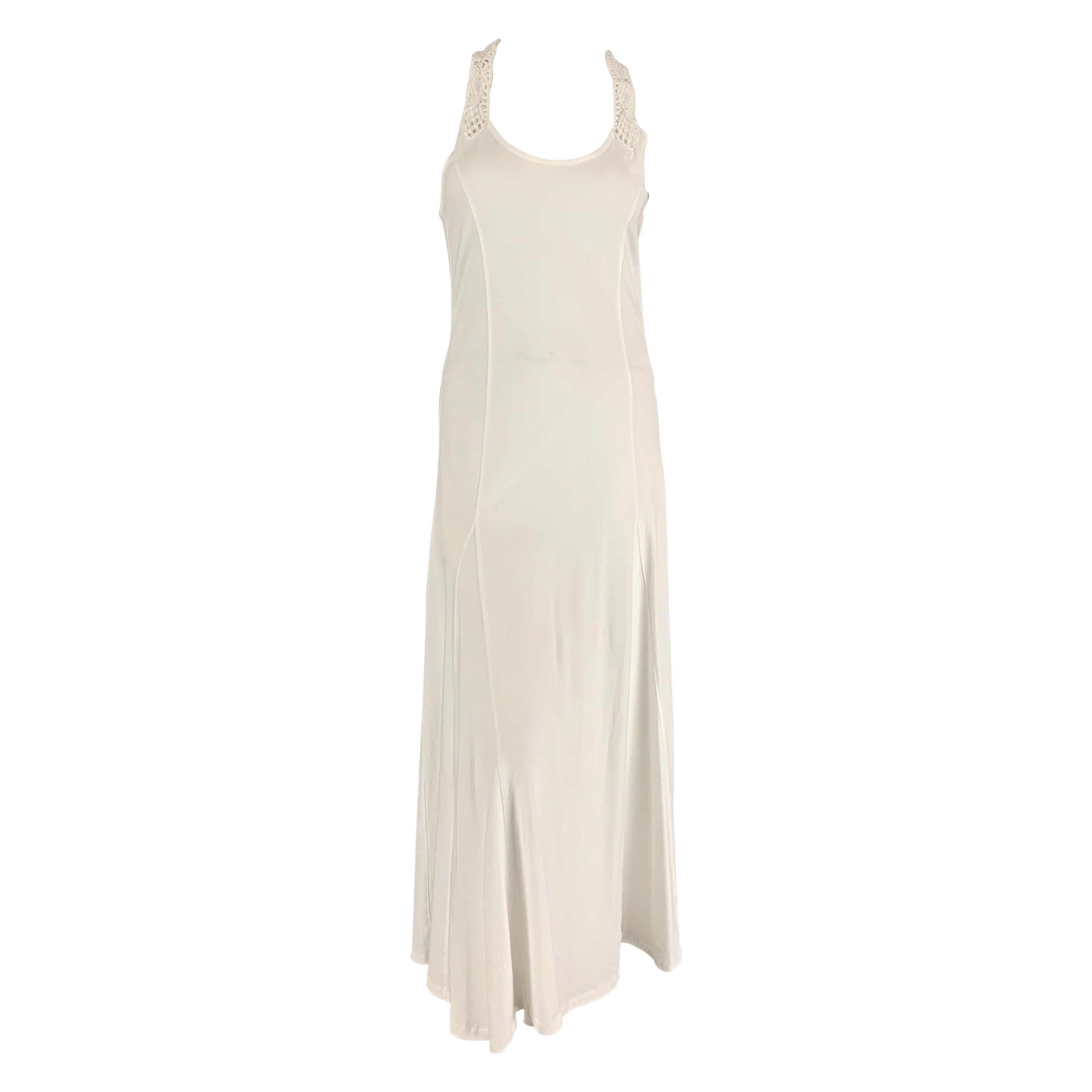 RALPH LAUREN Schwarz Label Größe M Weißes langes gehäkeltes Racerback-Kleid aus Baumwolle im Angebot