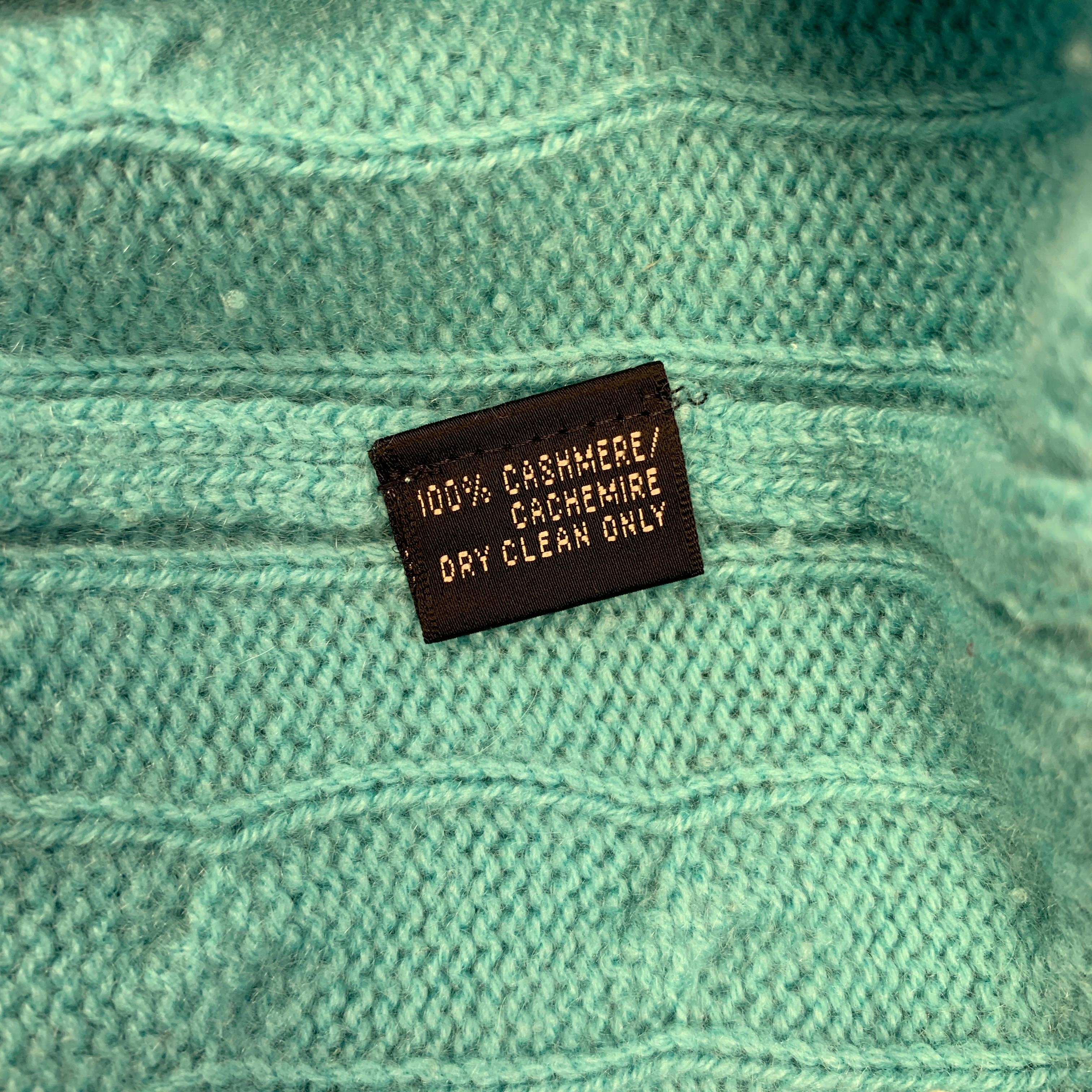 Blue RALPH LAUREN Black Label Size S Aqua Cable Knit Cashmere Pullover